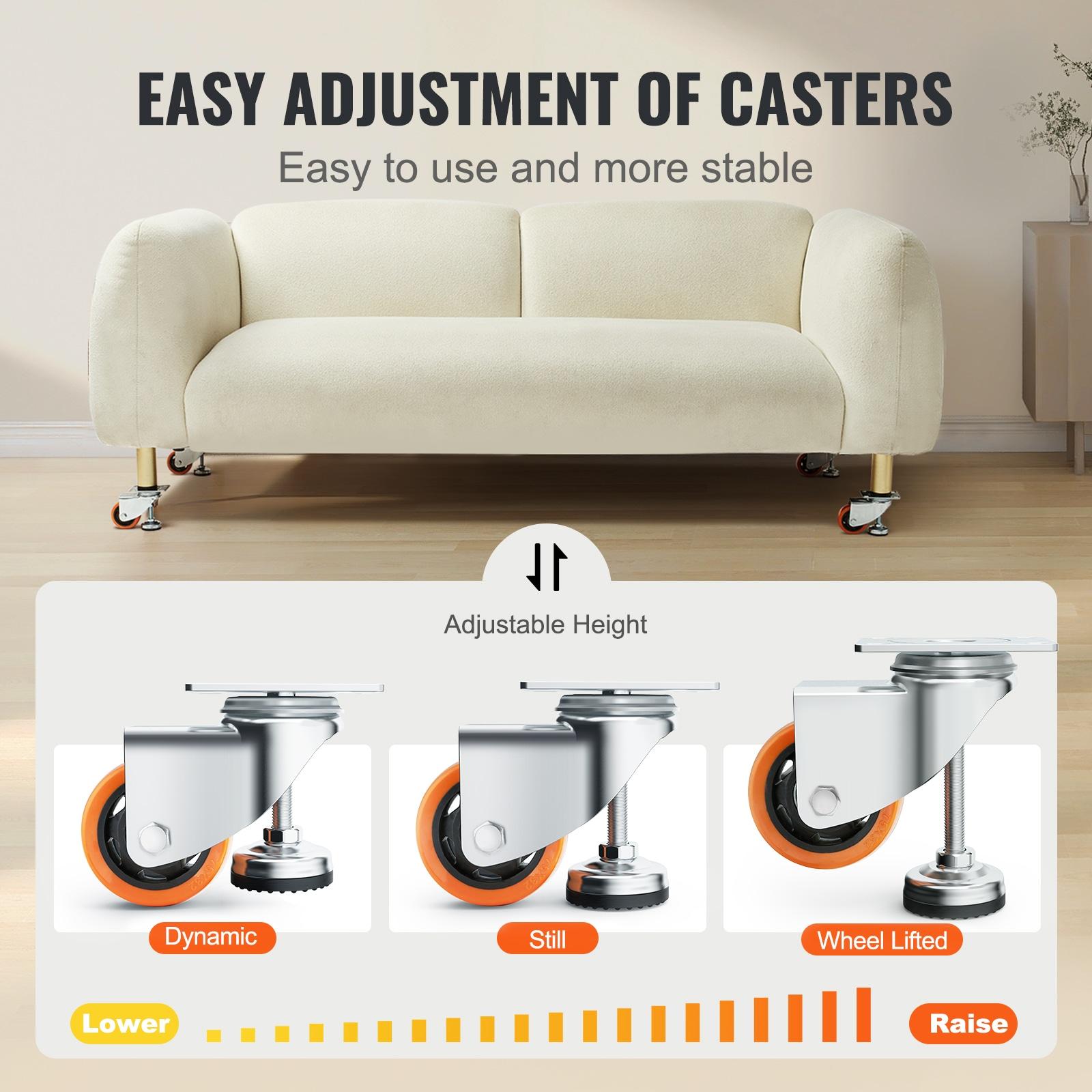 VEVOR VEVOR Leveling Casters, Set of 4, 720 lbs Total Load Capacity, 3 inches Diameter (Set of 4)