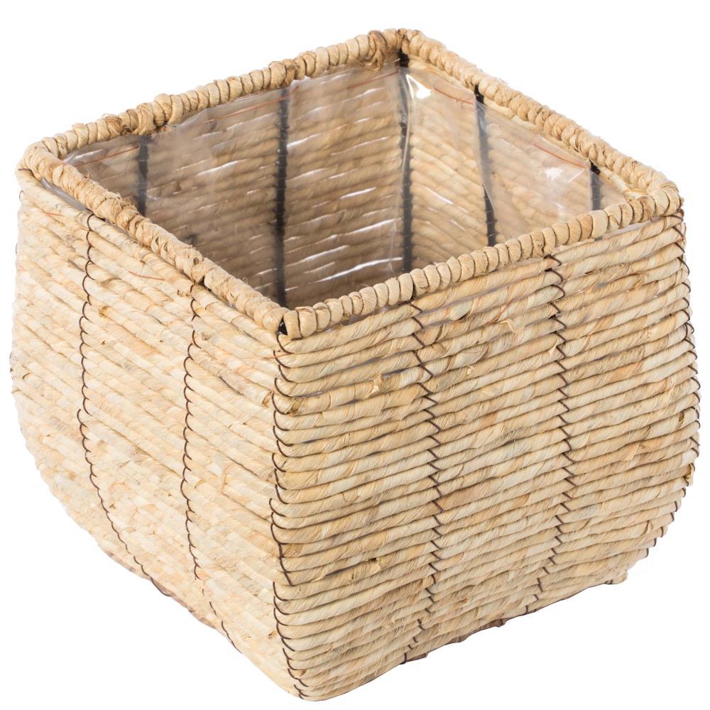 Woven Square Flower Pot Planter with Leak-Proof Plastic Lining