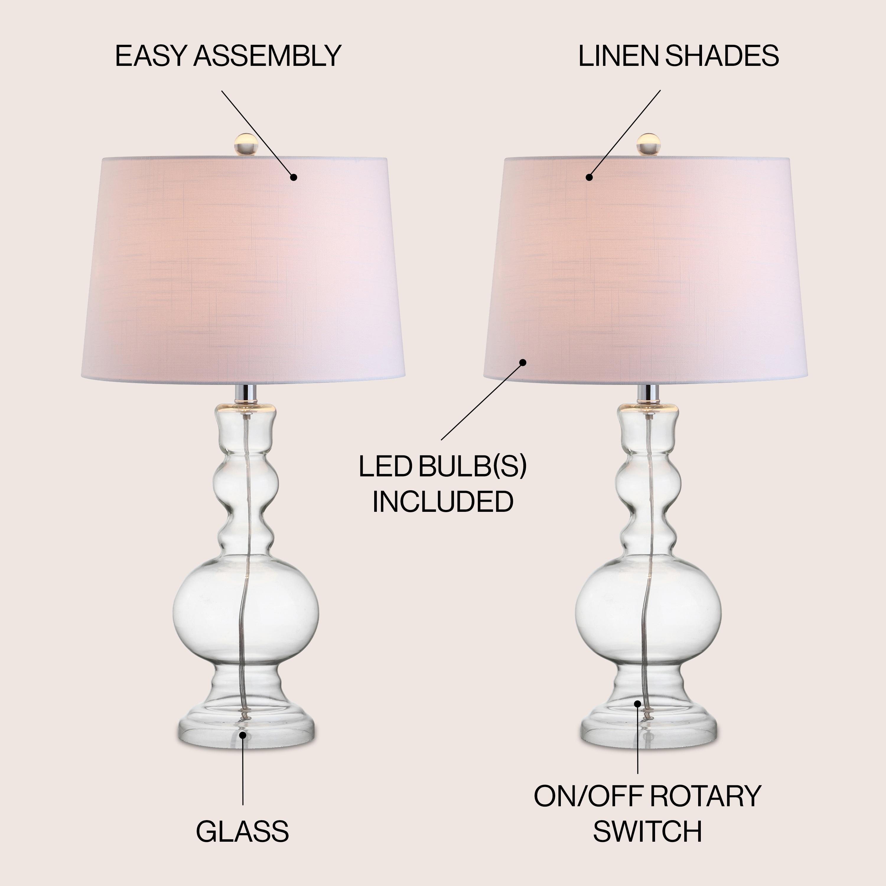 JONATHAN Y JYL1061B-SET2 Set of 2 Table Lamps Genie 28.5" Glass LED Table Lamp Contemporary Transitional Bedside Desk Nightstand Lamp for Bedroom Living Room Office College Bookcase, Clear