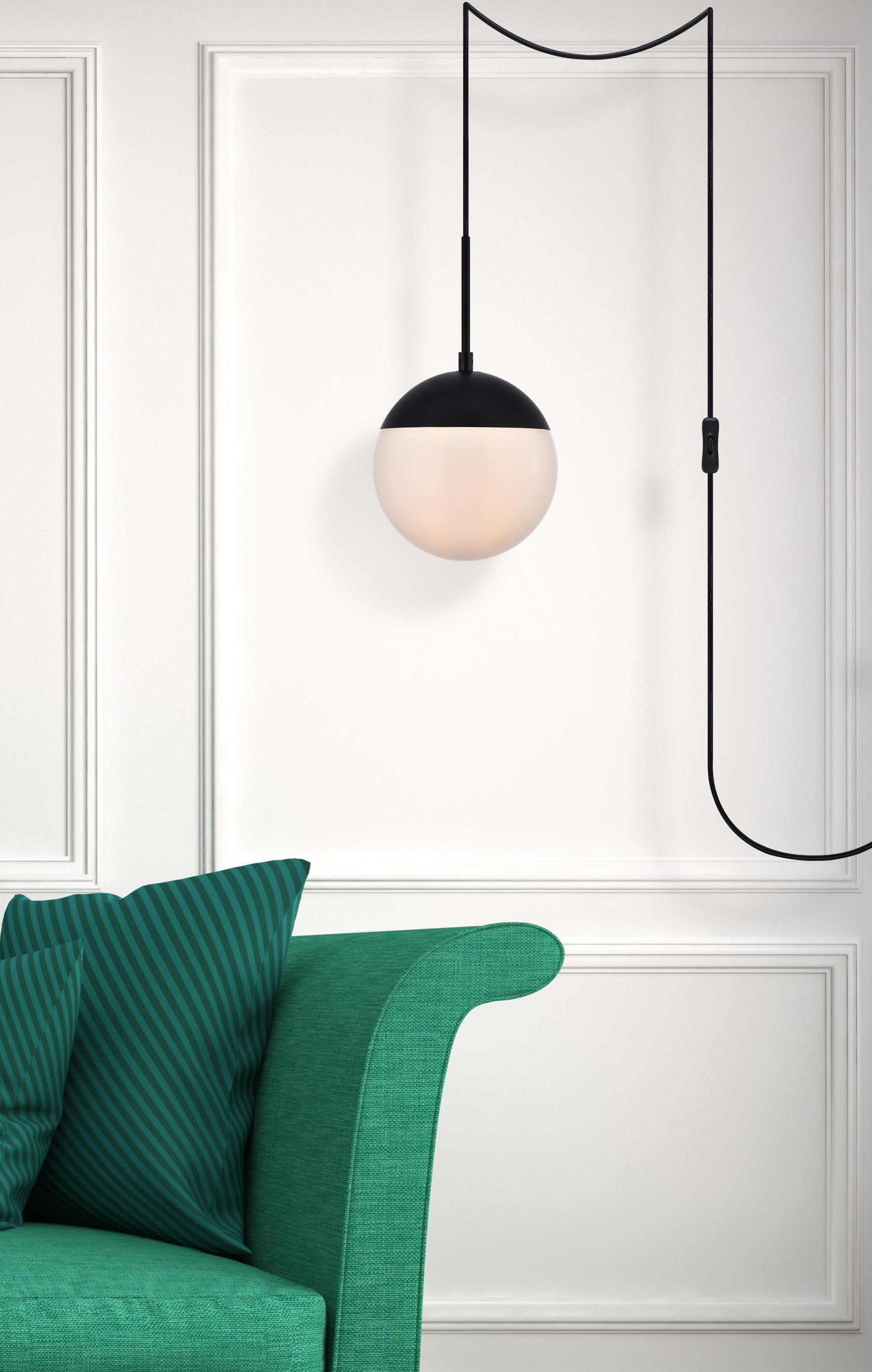Elegant Lighting Eclipse 1 Light Black plug in pendant With Frosted White Glass