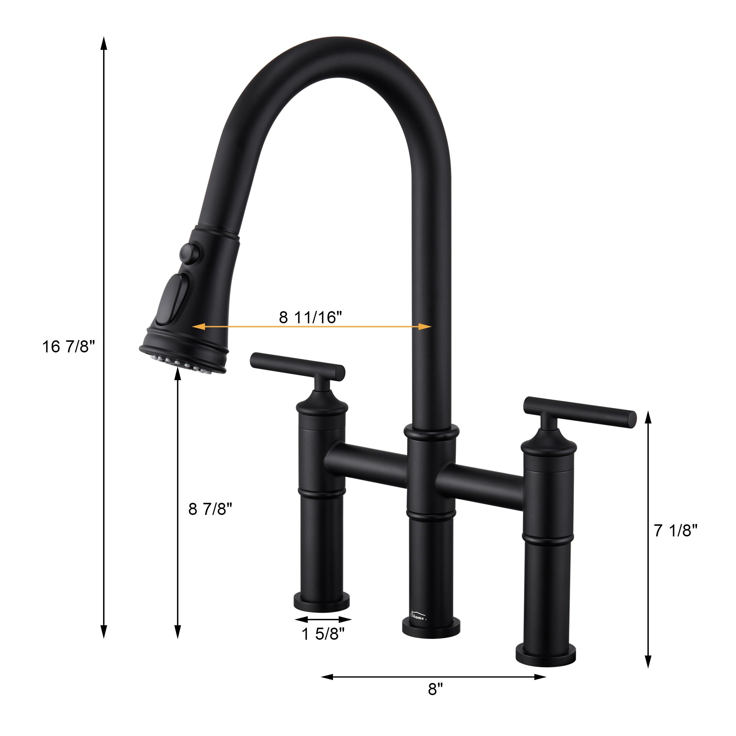 CASAINC Sleek 2-Handle Bridge Kitchen Faucet with Three Function Pull-Down Sprayhead 1.8 GPM KCLT0001-MB