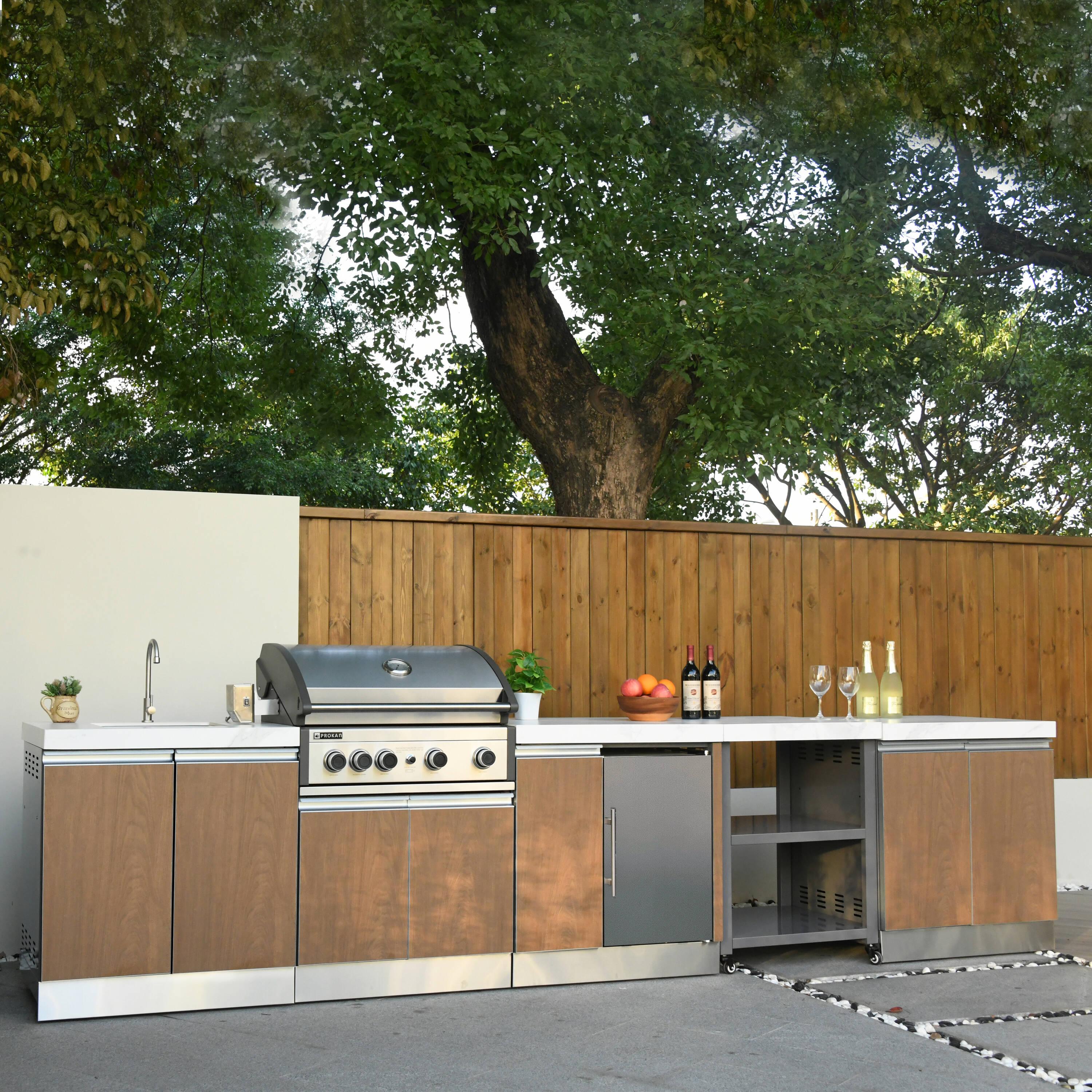Prokan Bespoke 94" 5B - 3 Modular Outdoor Kitchen In Wood Pattern Panels