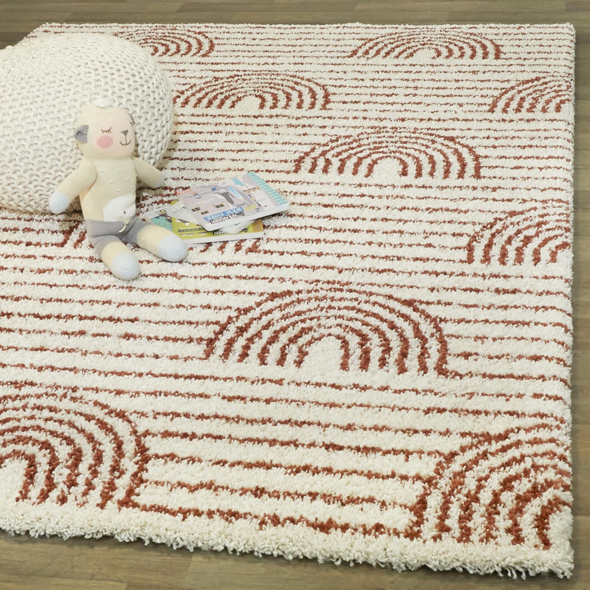 7'10"x10' Hailey Rainbow Striped Kids' Rug White/Red - Balta Rugs: Playroom, Bedroom, High Pile, Fade & Stain Resistant