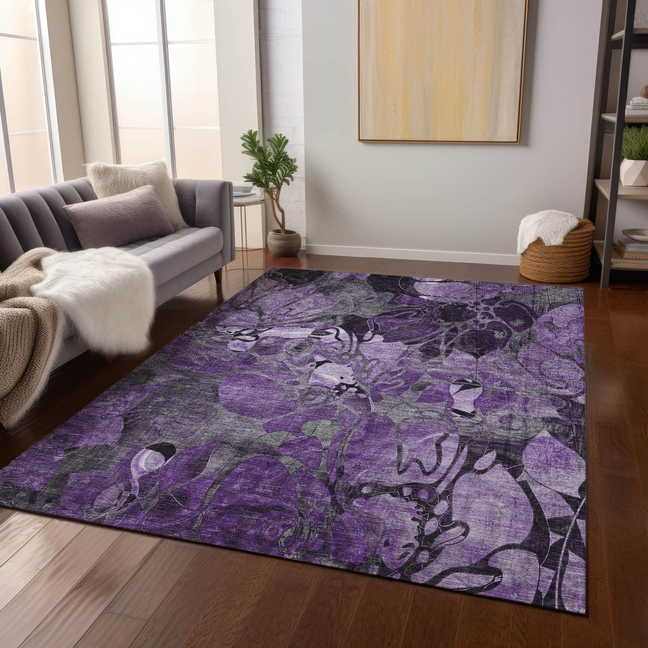 Addison Rugs Chantille Indoor/Outdoor Transitional Floral Purple Washable Rectangle Rug, 9' x 12'