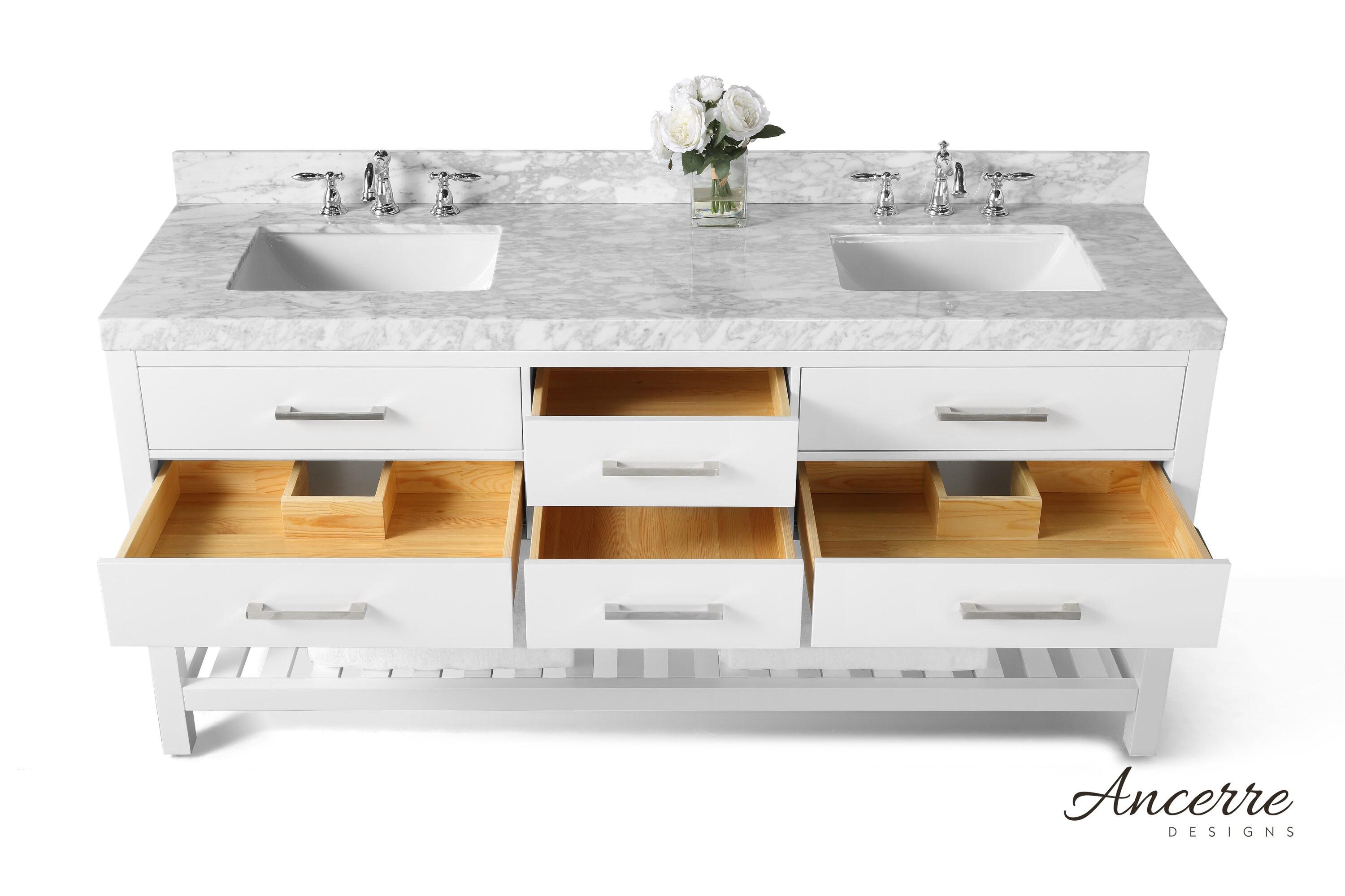 Elizabeth 72'' White Double Vanity with Carrara Marble Top