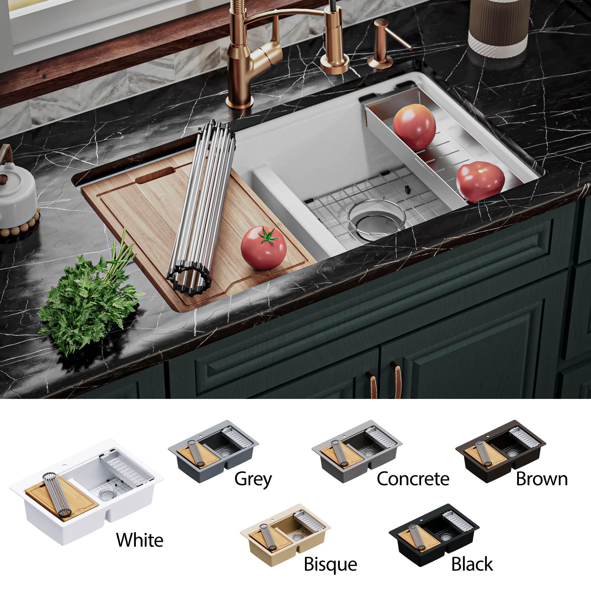 Quartz Undermount Sinks 32.5'' L Undermount Double Bowl Kitchen Sink