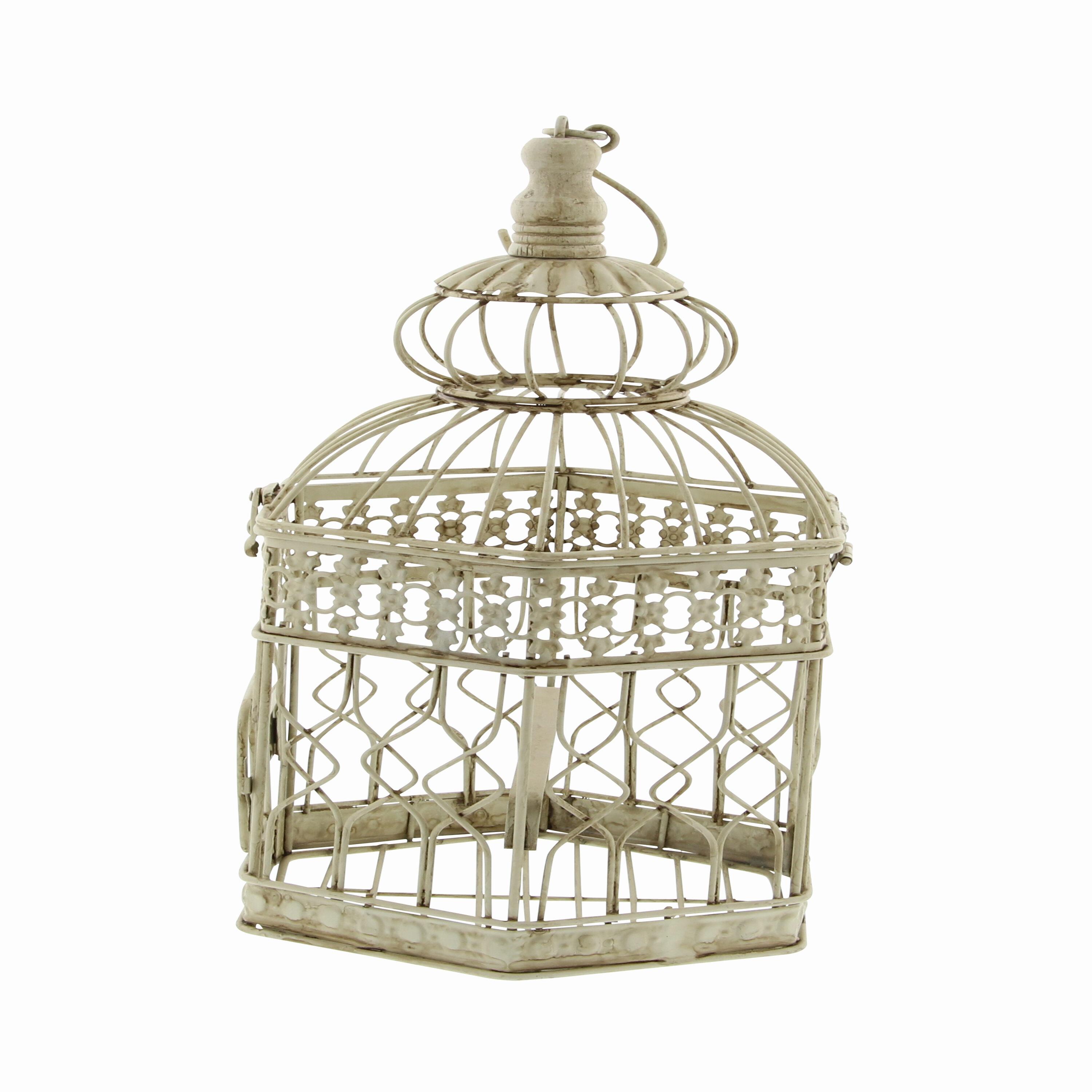 DecMode Cream Vintage Metal Birdcage with Crisscross Vertical Bars and Floral Embossed Design, Set of 2 21", 18"H
