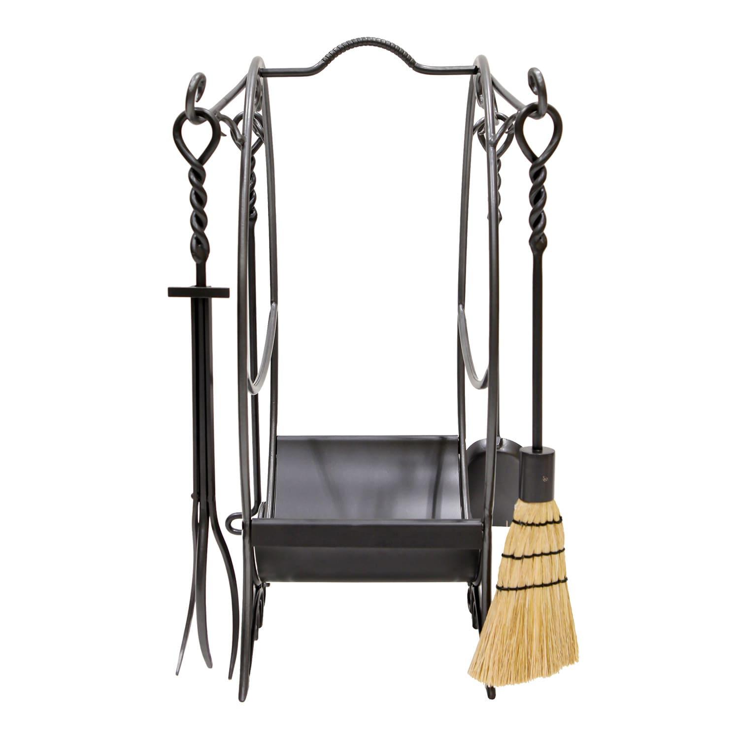 Graphite Wrought Iron Fireplace Tool Set with Wood Holder