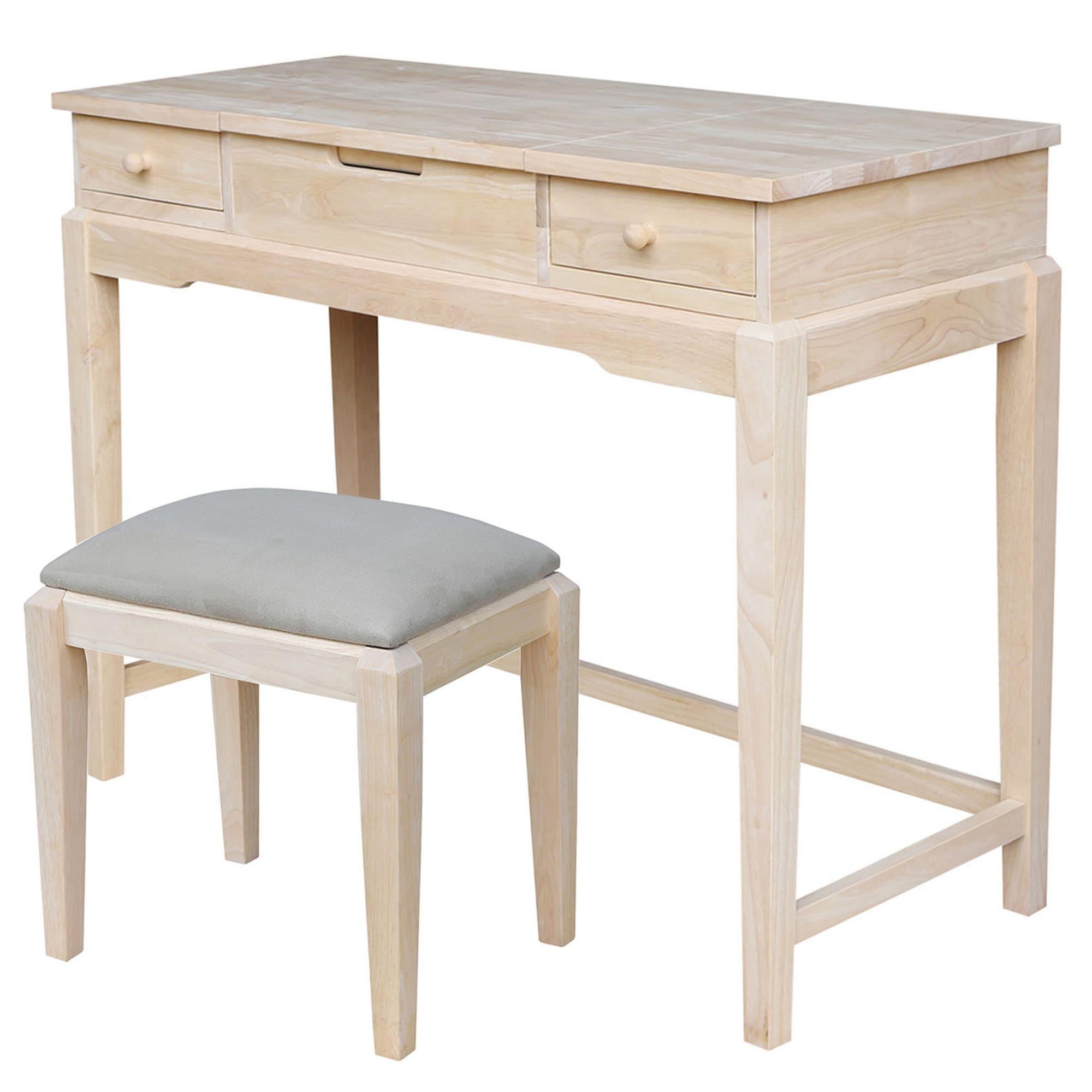 Alexandria Vanity Table with Vanity Bench Unfinished - International Concepts