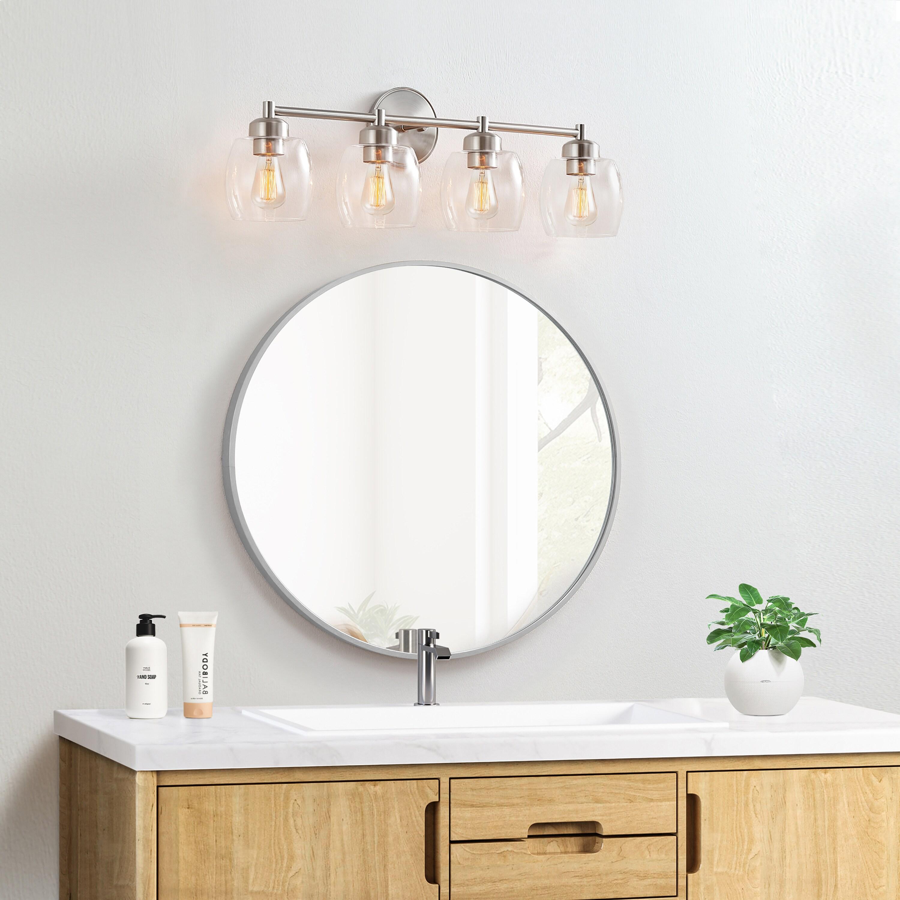 KAWOTI 4-Light Bathroom Light Fixtures, Brushed Nickel Vanity Wall Lamps over Mirror Bedroom Living Room Hallway