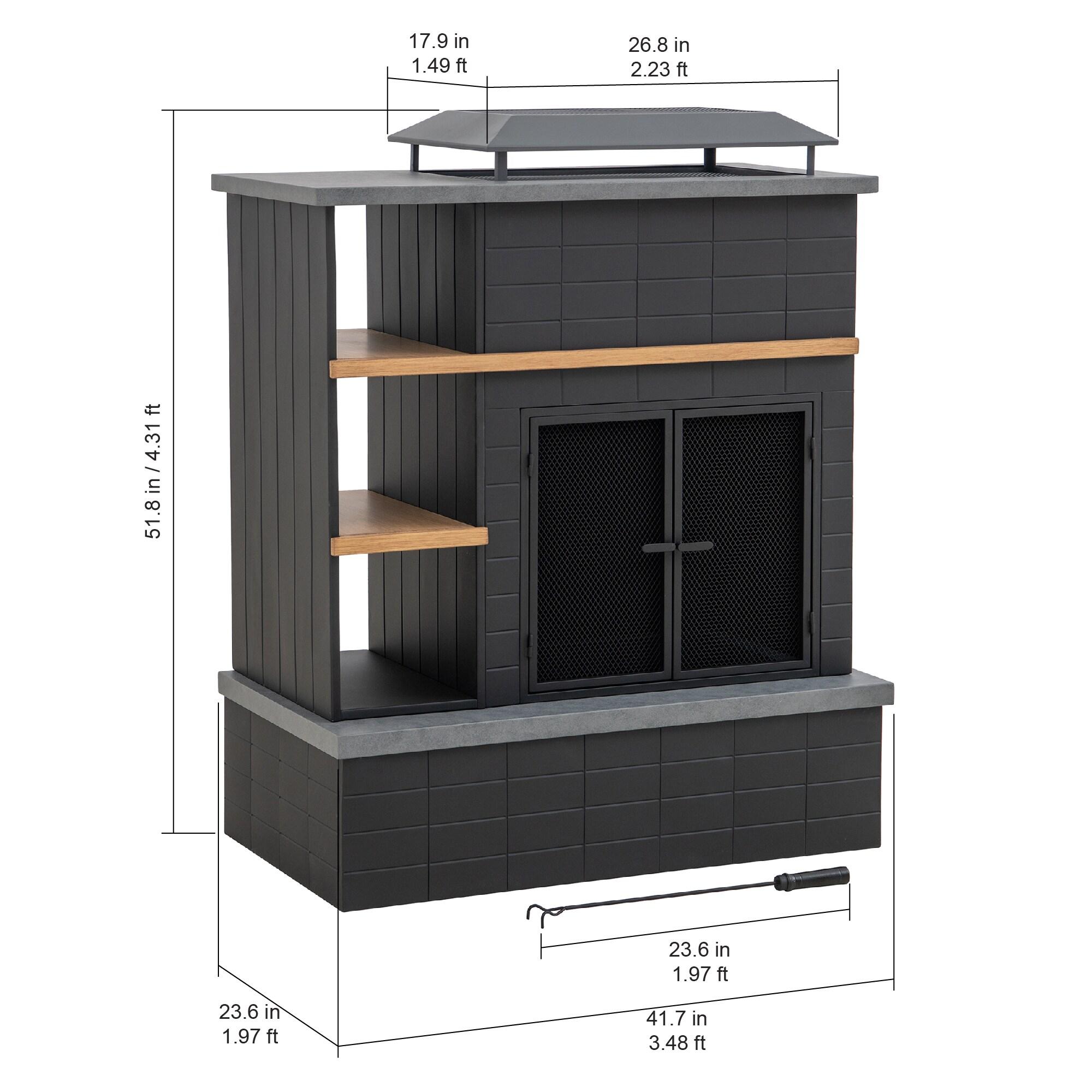 SUNJOY 42 in. Wood Burning Fireplace, Steel Outdoor Fireplace with Chimney, Log Holders, Fire Poker and PVC Cover