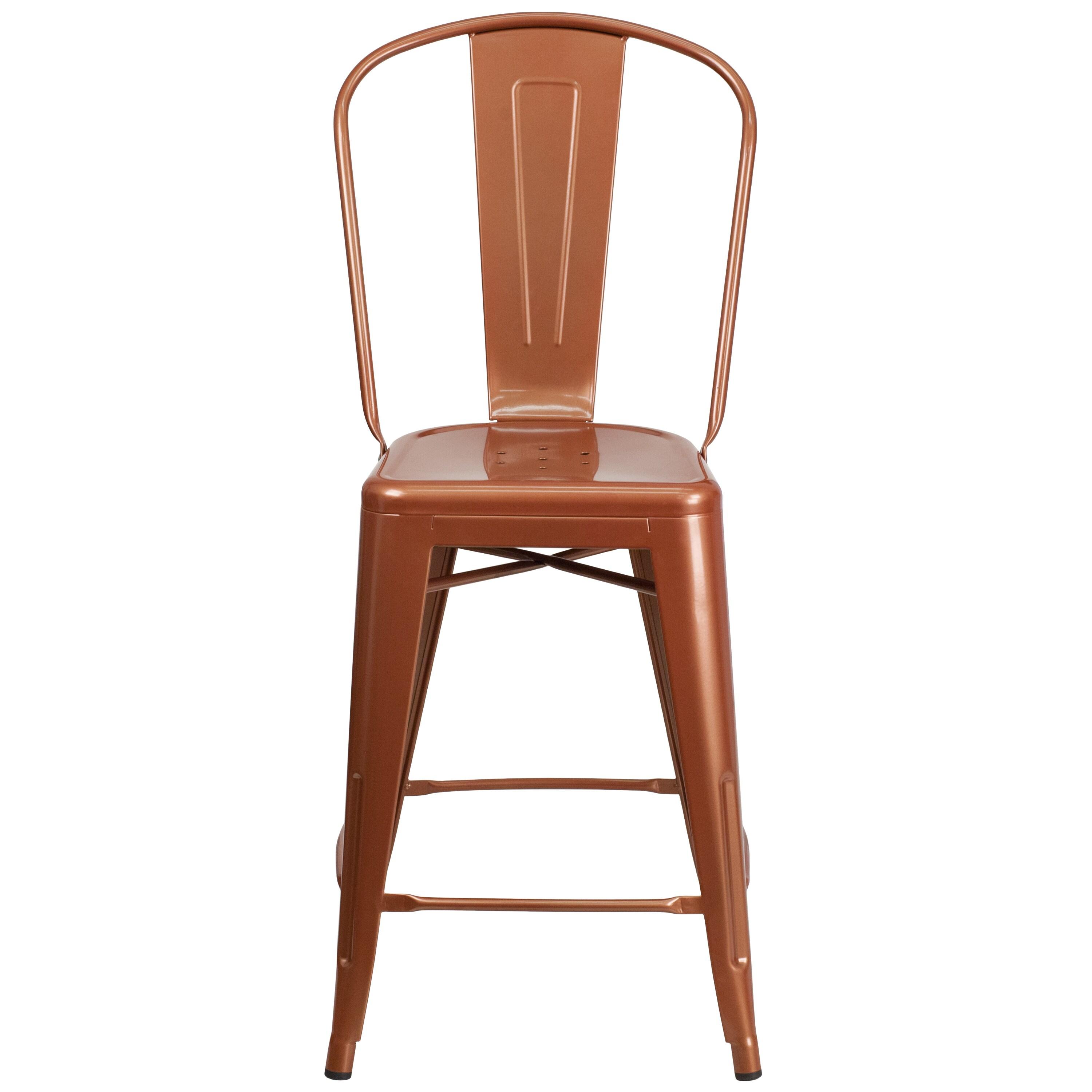 Flash Furniture Commercial Grade 24" High Copper Metal Indoor-Outdoor Counter Height Stool with Back