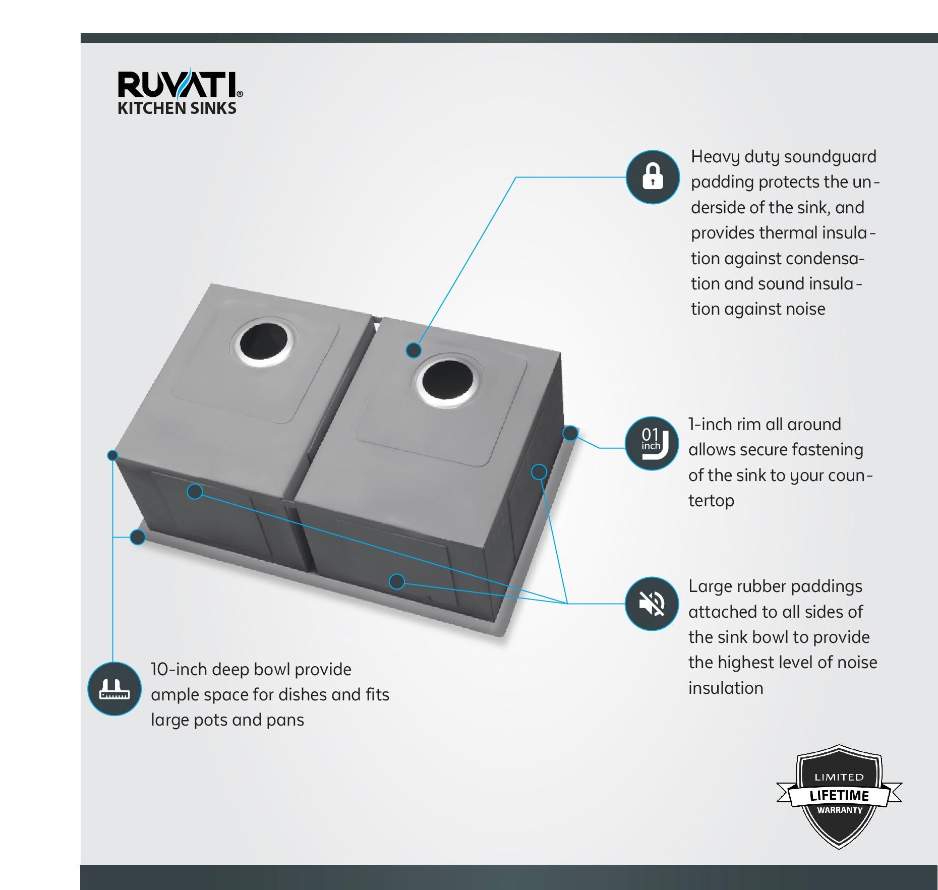 Ruvati 30-inch Undermount 50/50 Double Bowl Zero Radius 16 Gauge Stainless Steel Kitchen Sink