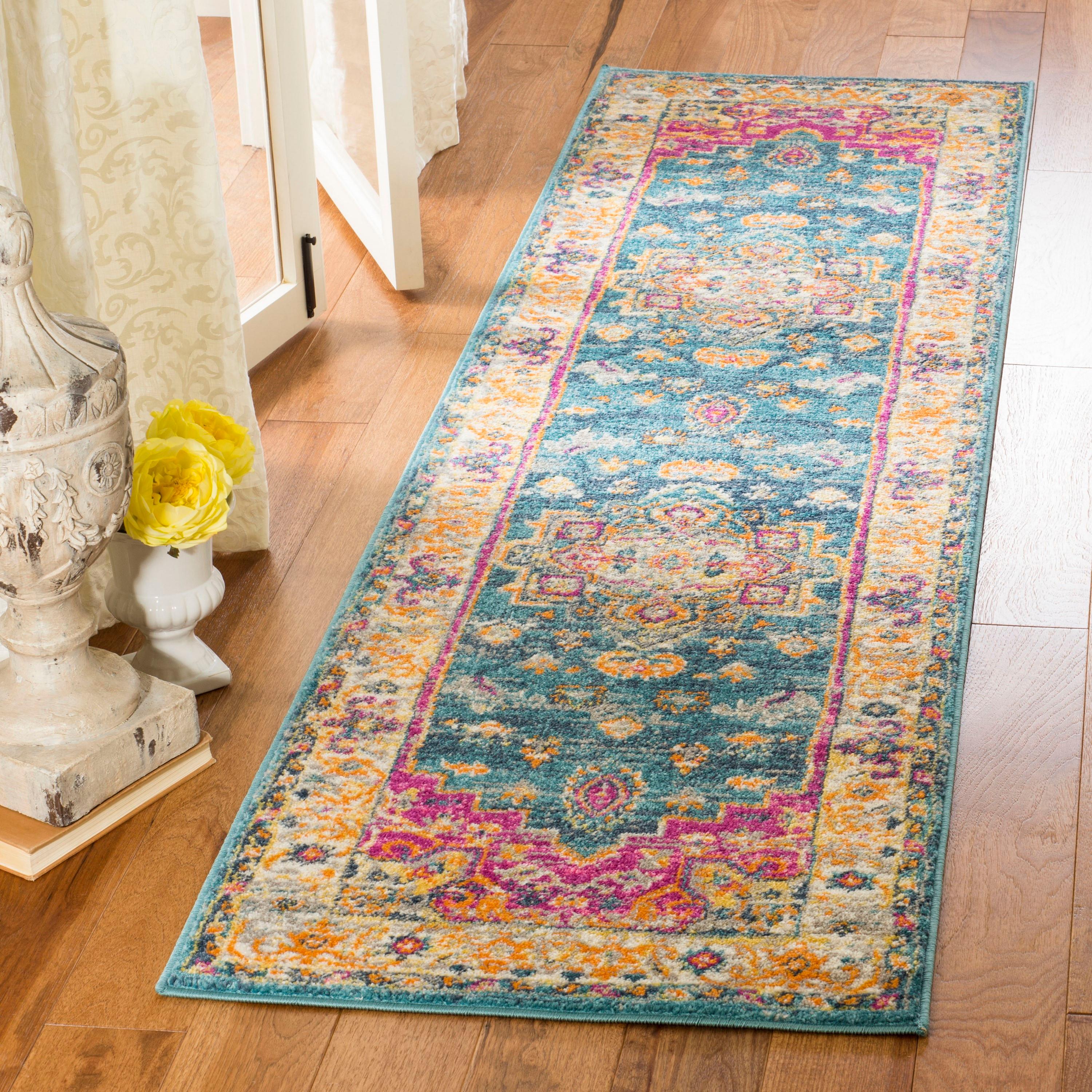 Madison 200 MAD202 Power Loomed Indoor Runner Rug - Blue/Multi - 2'3"x10' - Safavieh