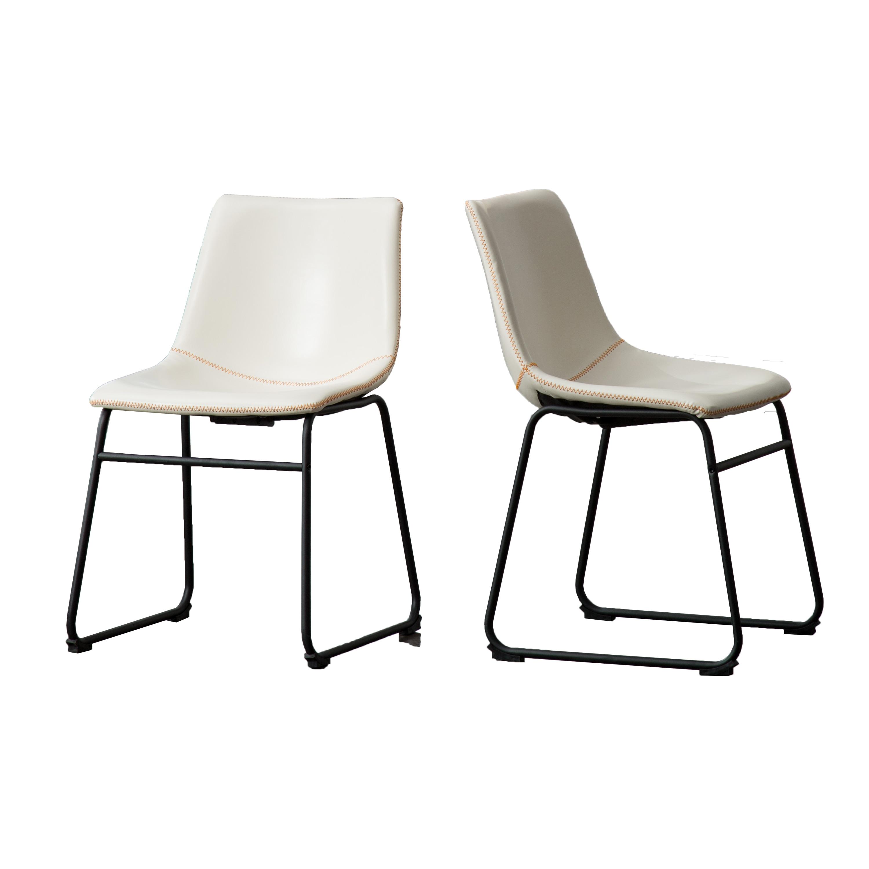 Roundhill Furniture Lotusville Vintage PU Leather Dining Chairs, White, Set of 2