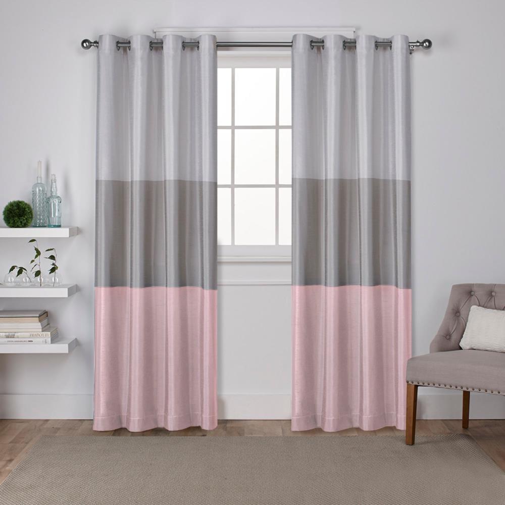 Set of 2 84"x54" Chateau Striped Faux Silk Grommet Top Light Filtering Window Curtain Panel Gray/Blush: Modern Drapes