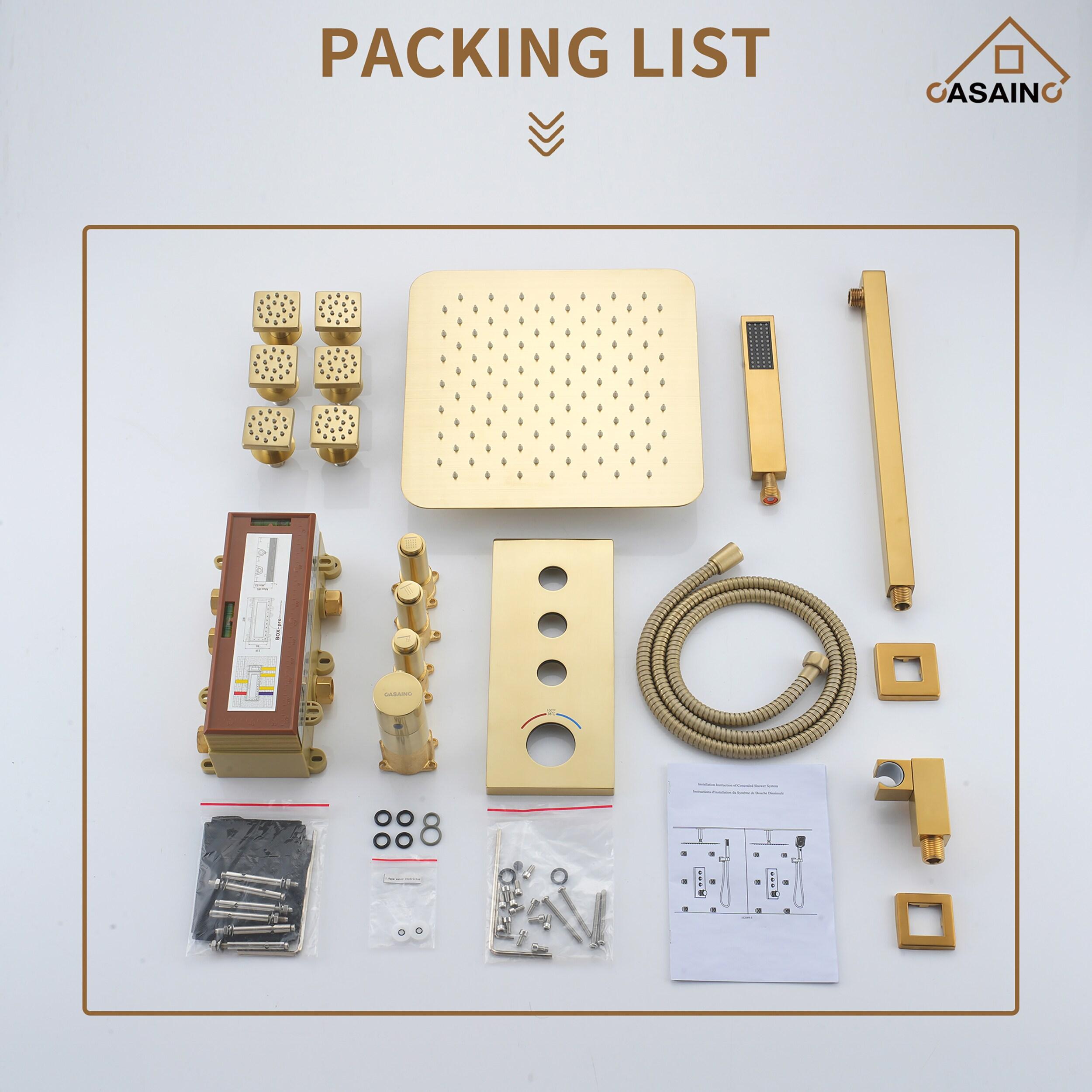 3 Functions 12 Inch Wall Mount Thermostatic Shower System with 6 Body Jets