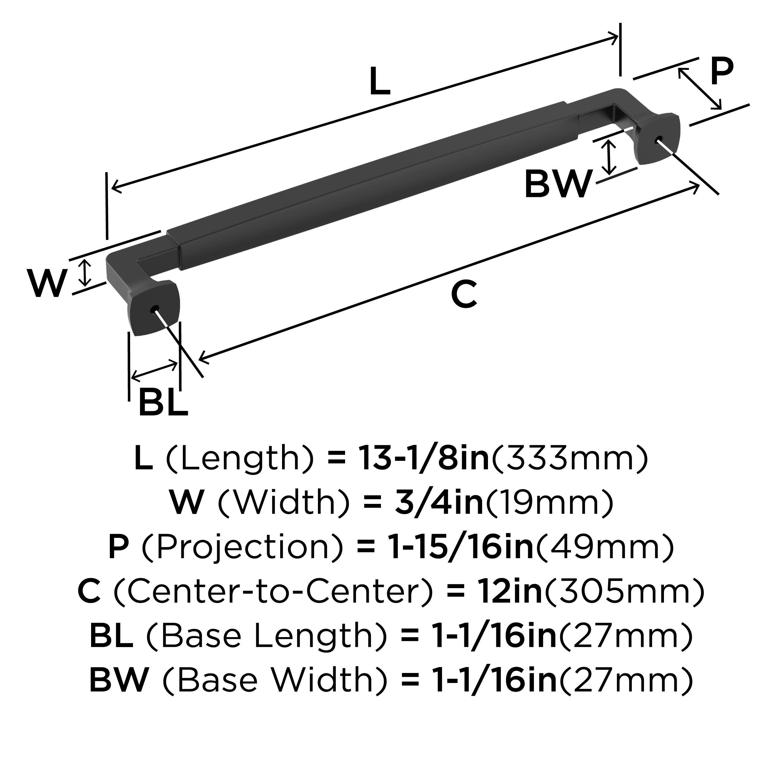 Amerock Stature 12 inch (305mm) Center-to-Center Matte Black Appliance Pull