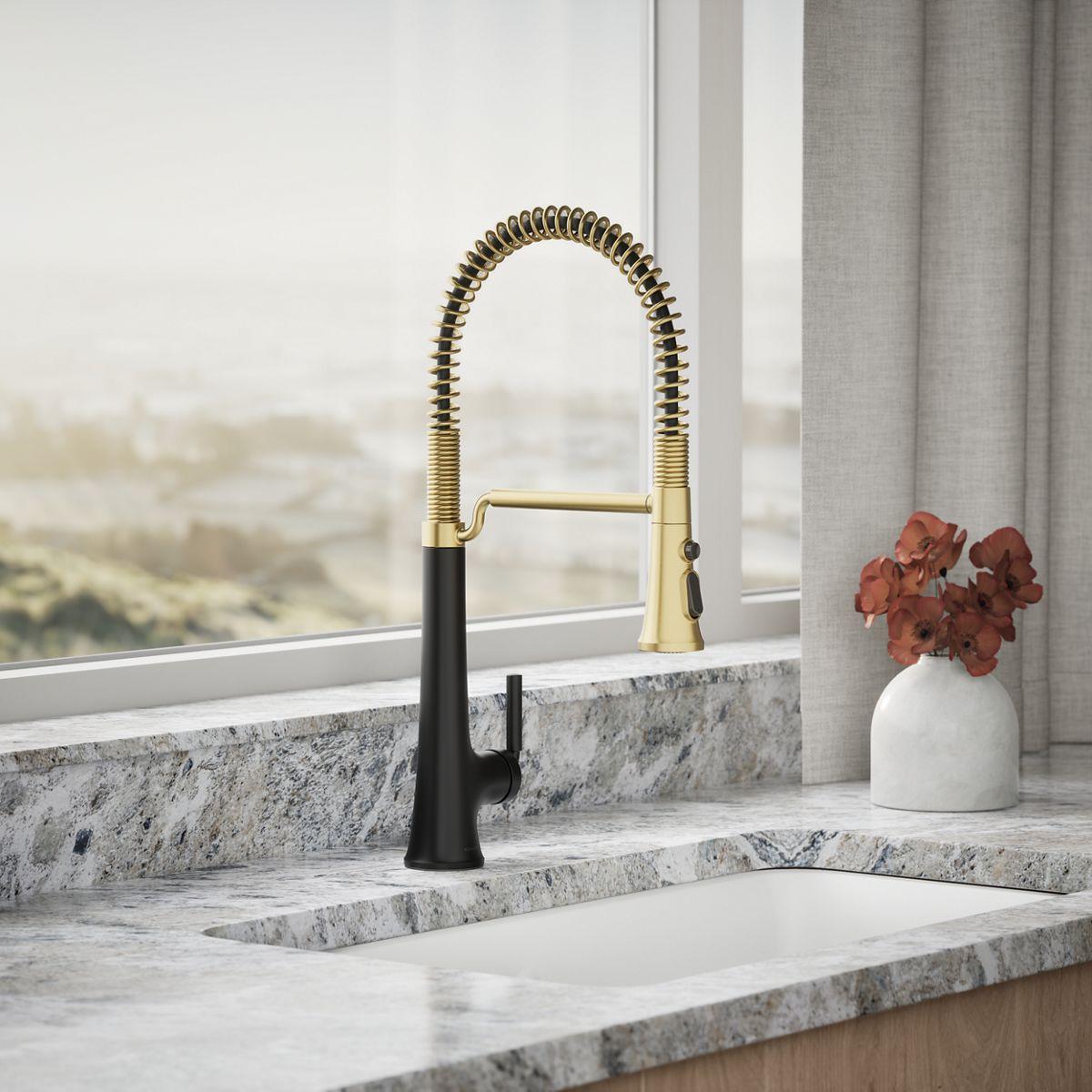 Kohler Tone Single Handle Semi-Professional Pre-Rinse Kitchen Sink Faucet with Three-Function Pull Down Sprayer