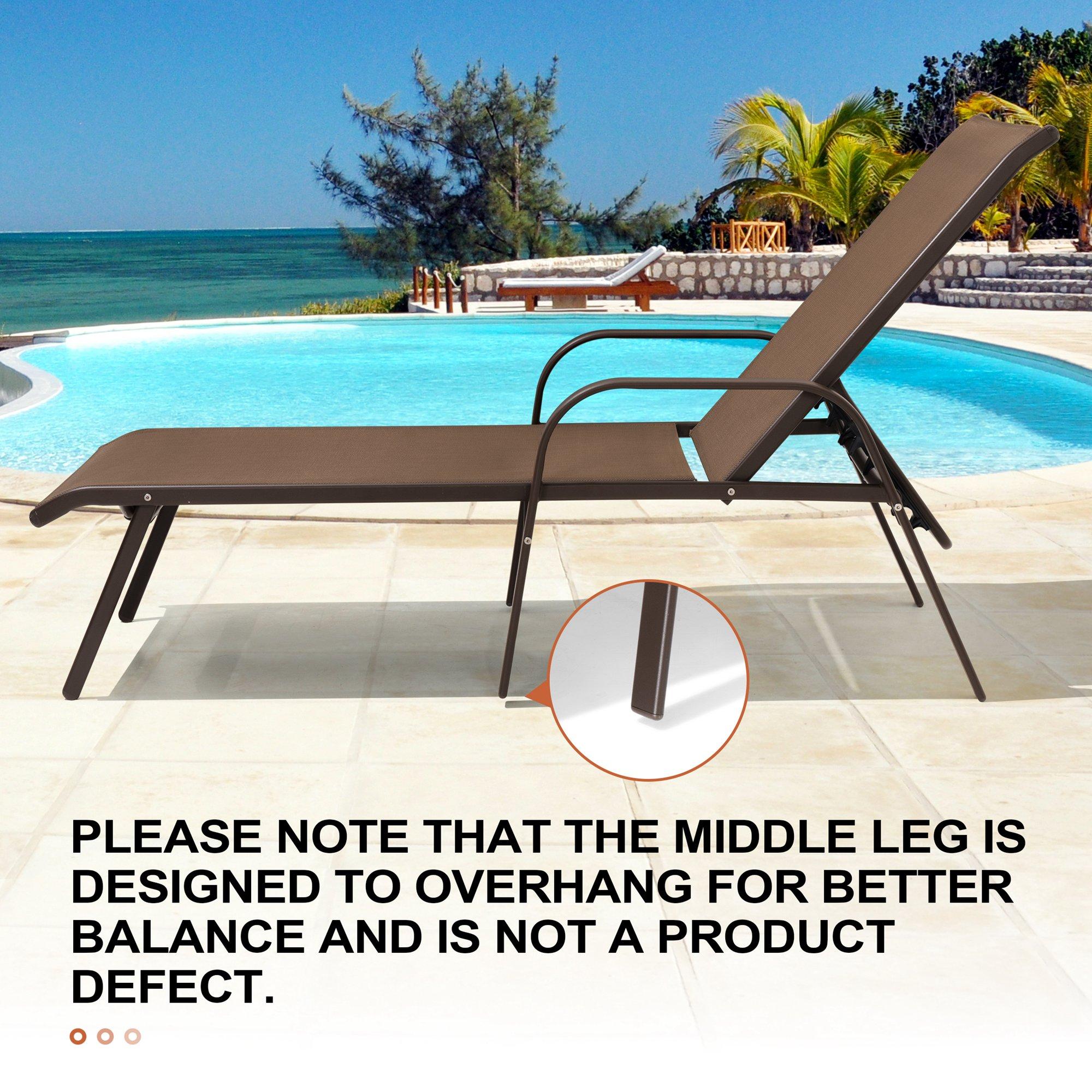 Crestlive Products Set of 2 Outdoor Chaise Lounge Steel Patio Chairs, Brown