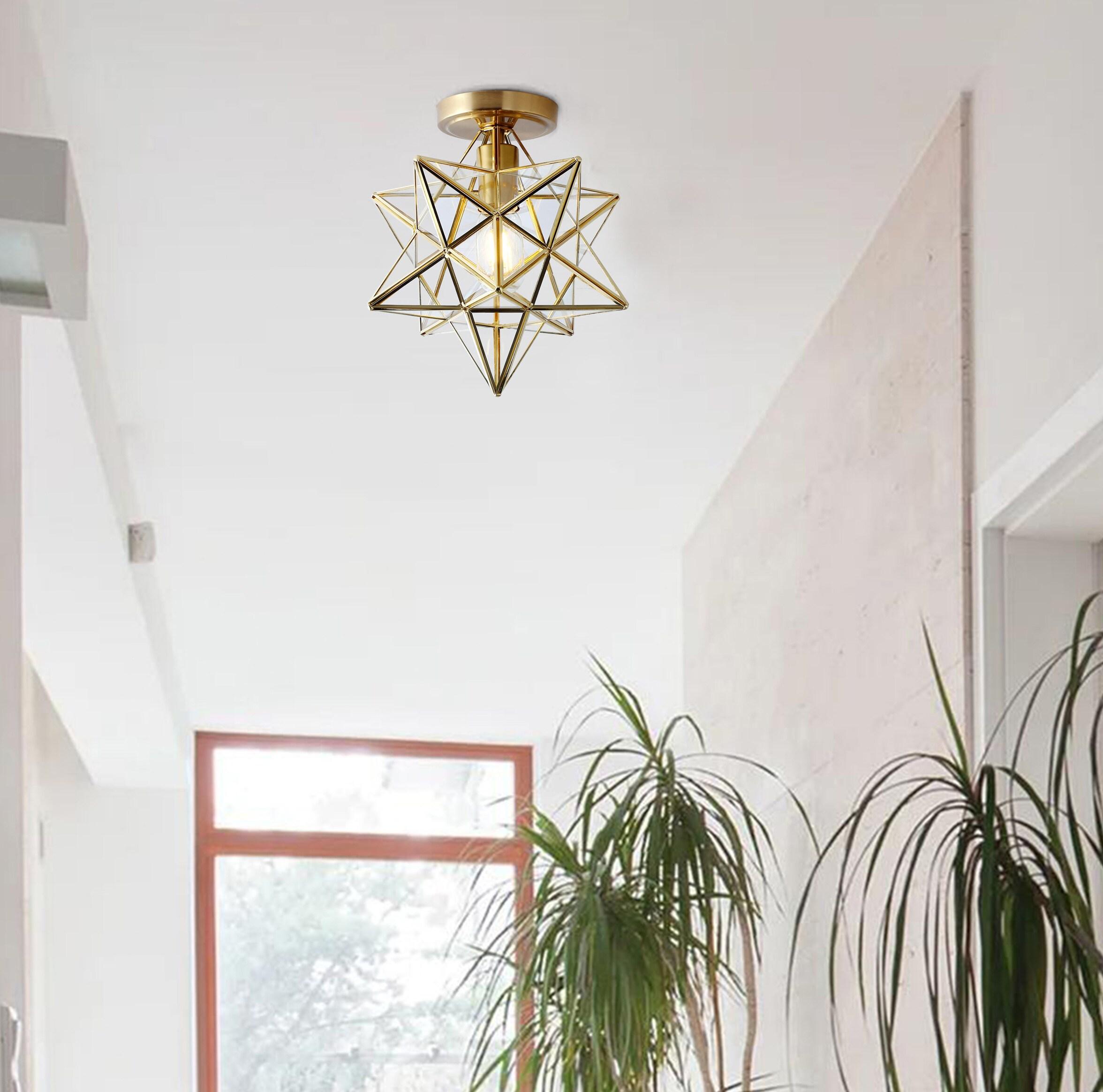 Everly Quinn 12" Moravian Star Metal/Clear Glass LED Flush Mount, Gold/Clear
