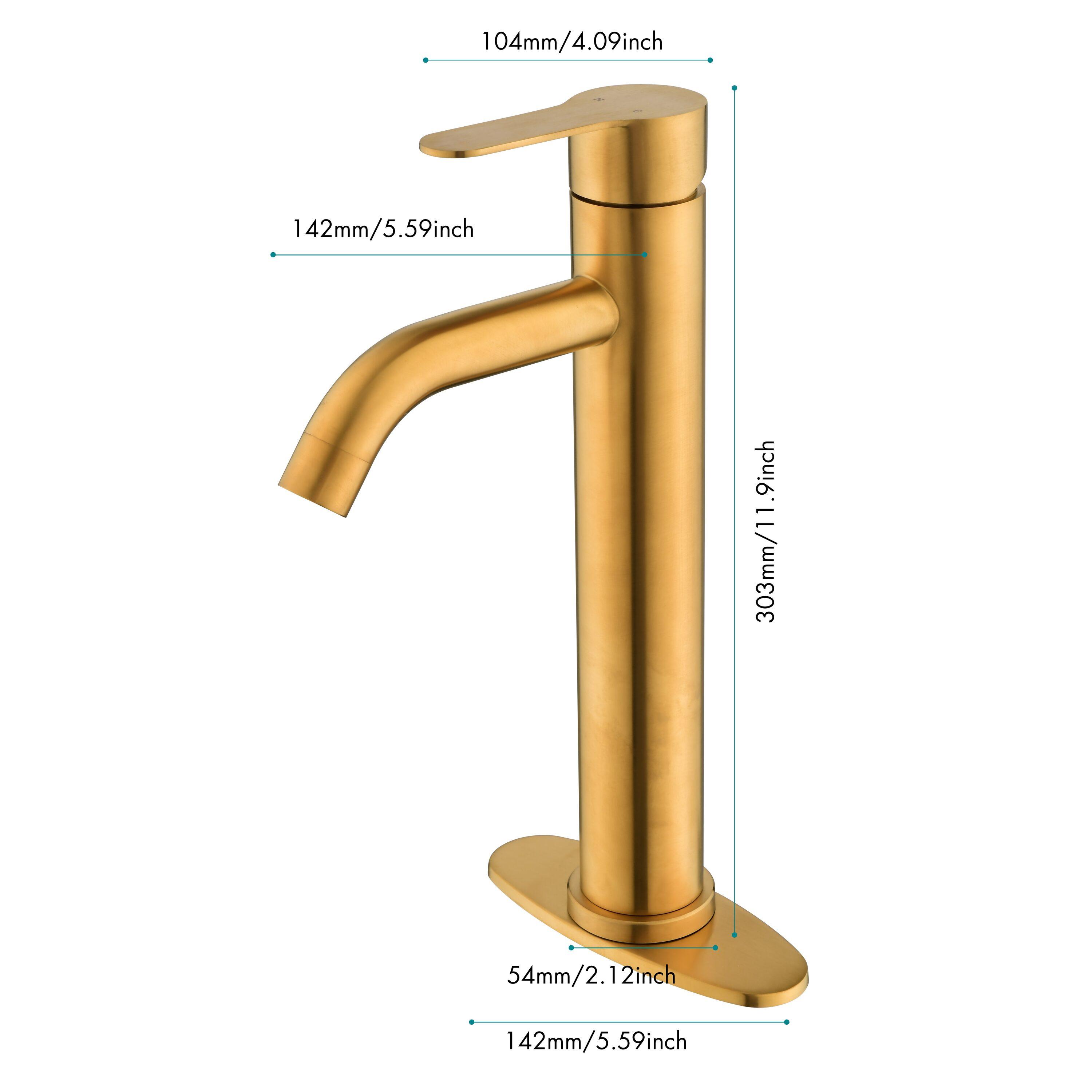Gold Bathroom Faucets | Waterfall Single Hole Bathroom Sink Faucet with Deck Plate, 1 Hole Or 3 Hole for 4 Inch Brushed Gold Vanity Faucet with Pop-Up Drain Single Handle Lavatory Faucet