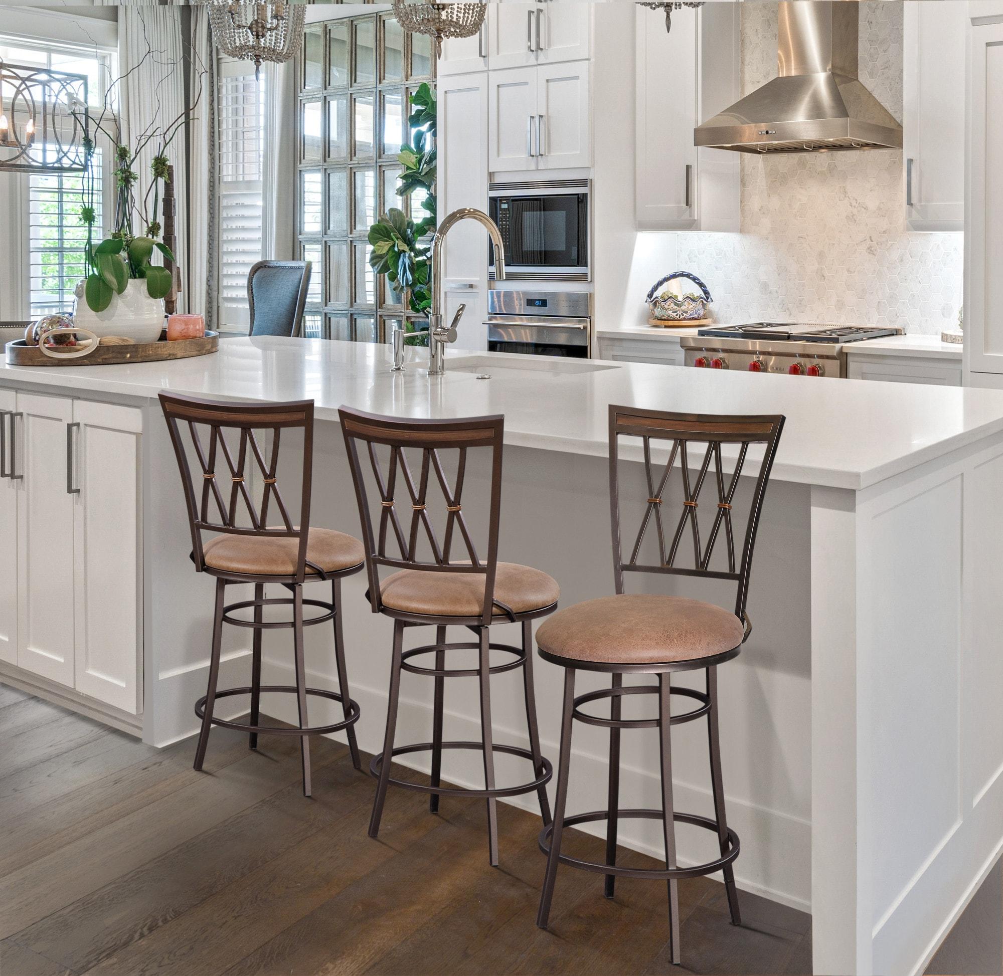 Sedona Swivel Metal Counter Stool with Camel Brown Microsuede Seat