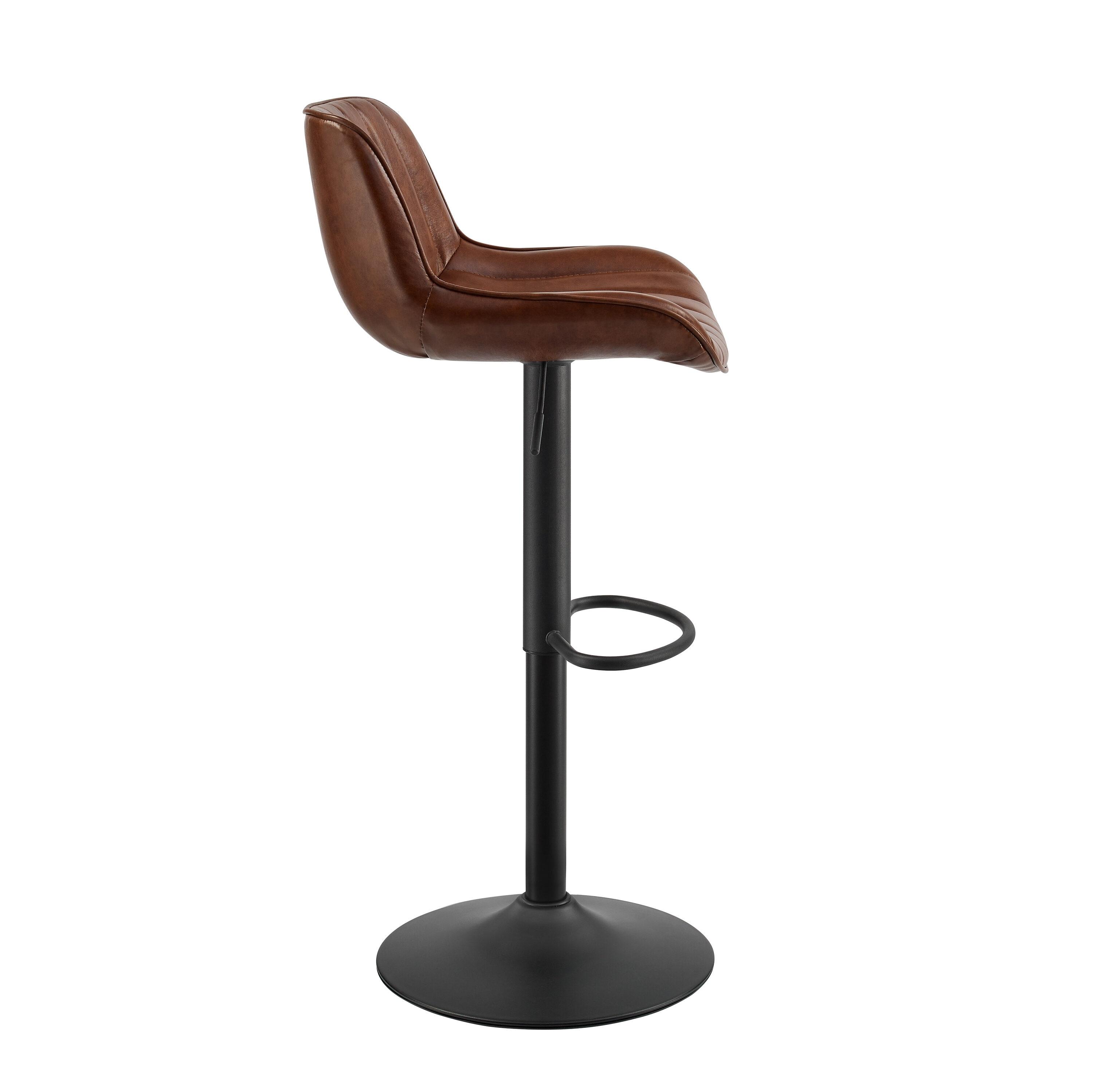 Art Leon Rustic Bar Stools Set of 2, Faux Leather with Backrest Chrome Legs, Upholstered Swivel Kitchen Stools, Cognac