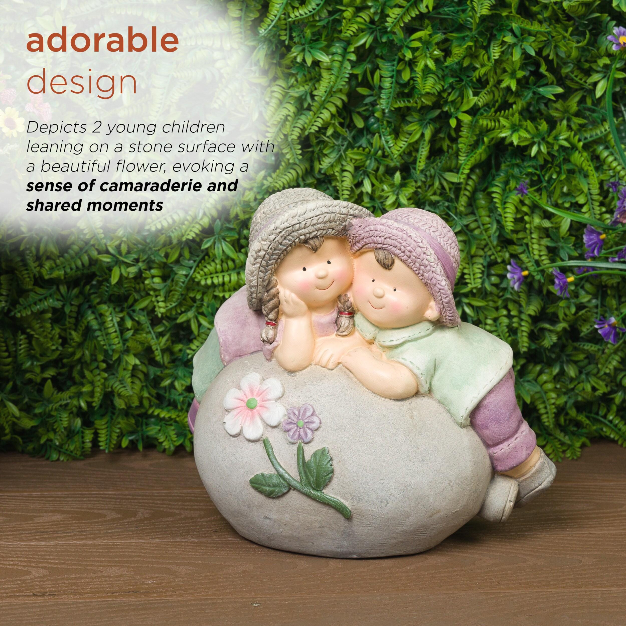 Alpine 11"H Children Leaning on Stone Garden Statue