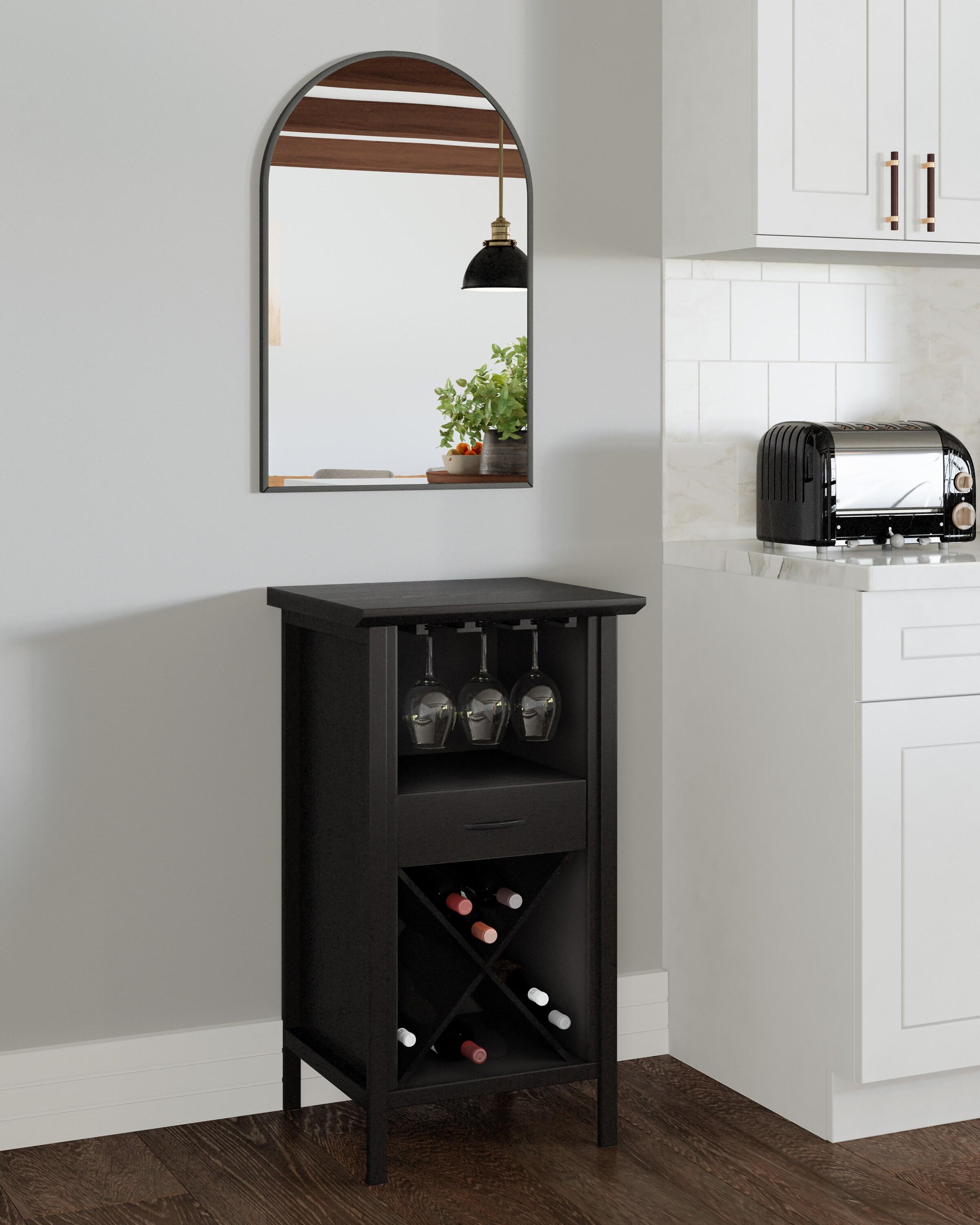 Leick Home Leah Mini Bar Cabinet for Stemware and Bottle Storage, Black