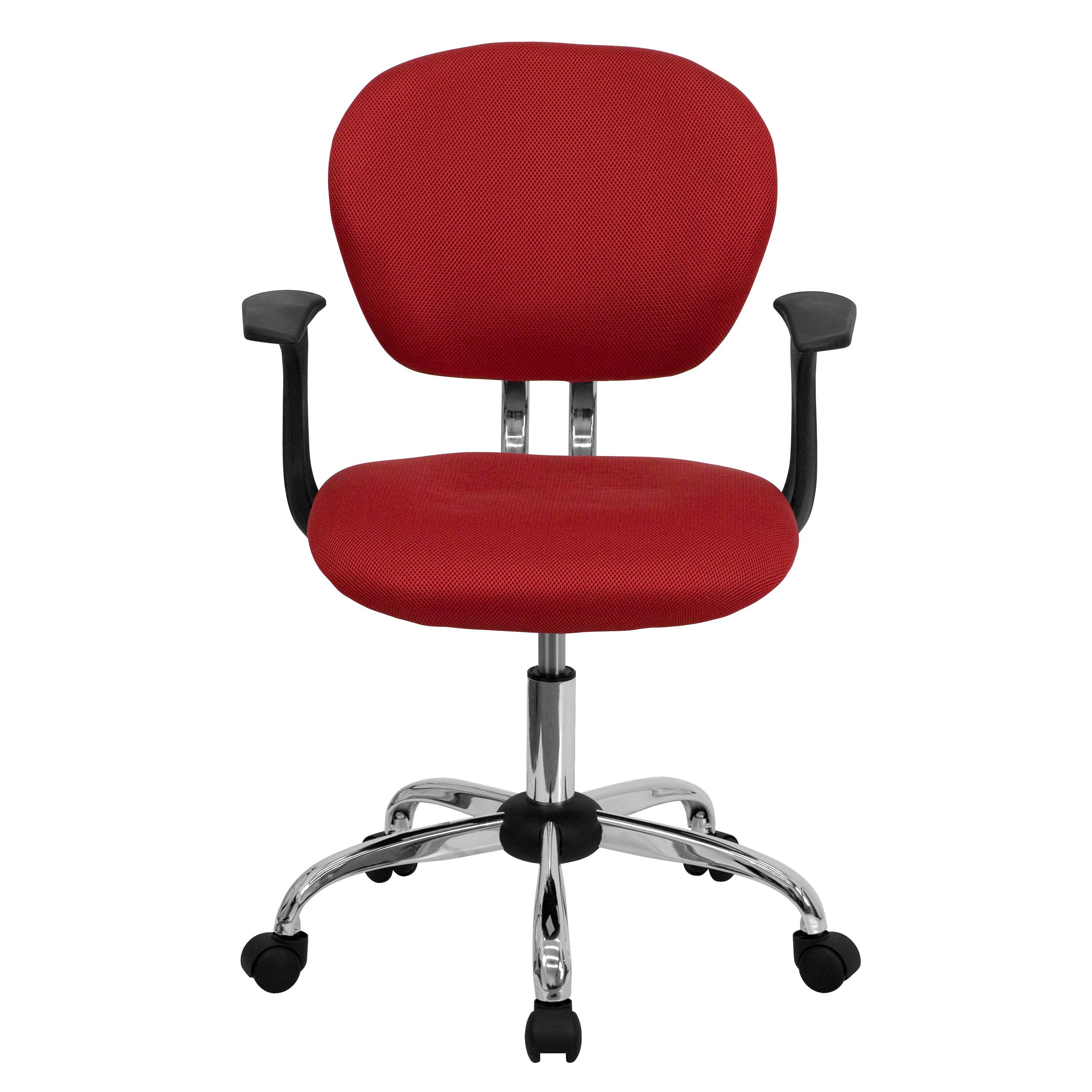 Flash Furniture Mid-Back Red Mesh Padded Swivel Task Office Chair with Chrome Base and Arms