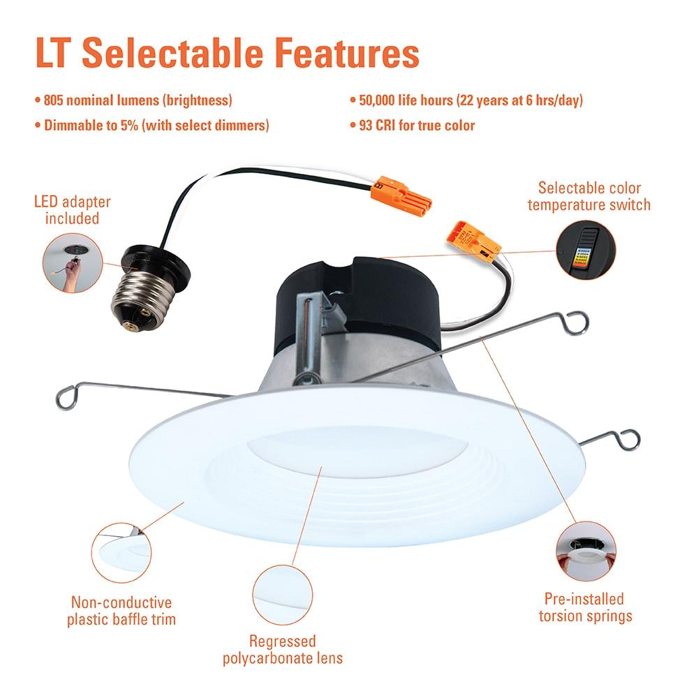 HALO LT 5/6 in. LED Recessed Light Retrofit with Baffle Trim Selectable 5CCT 750-Lumens, 6PK