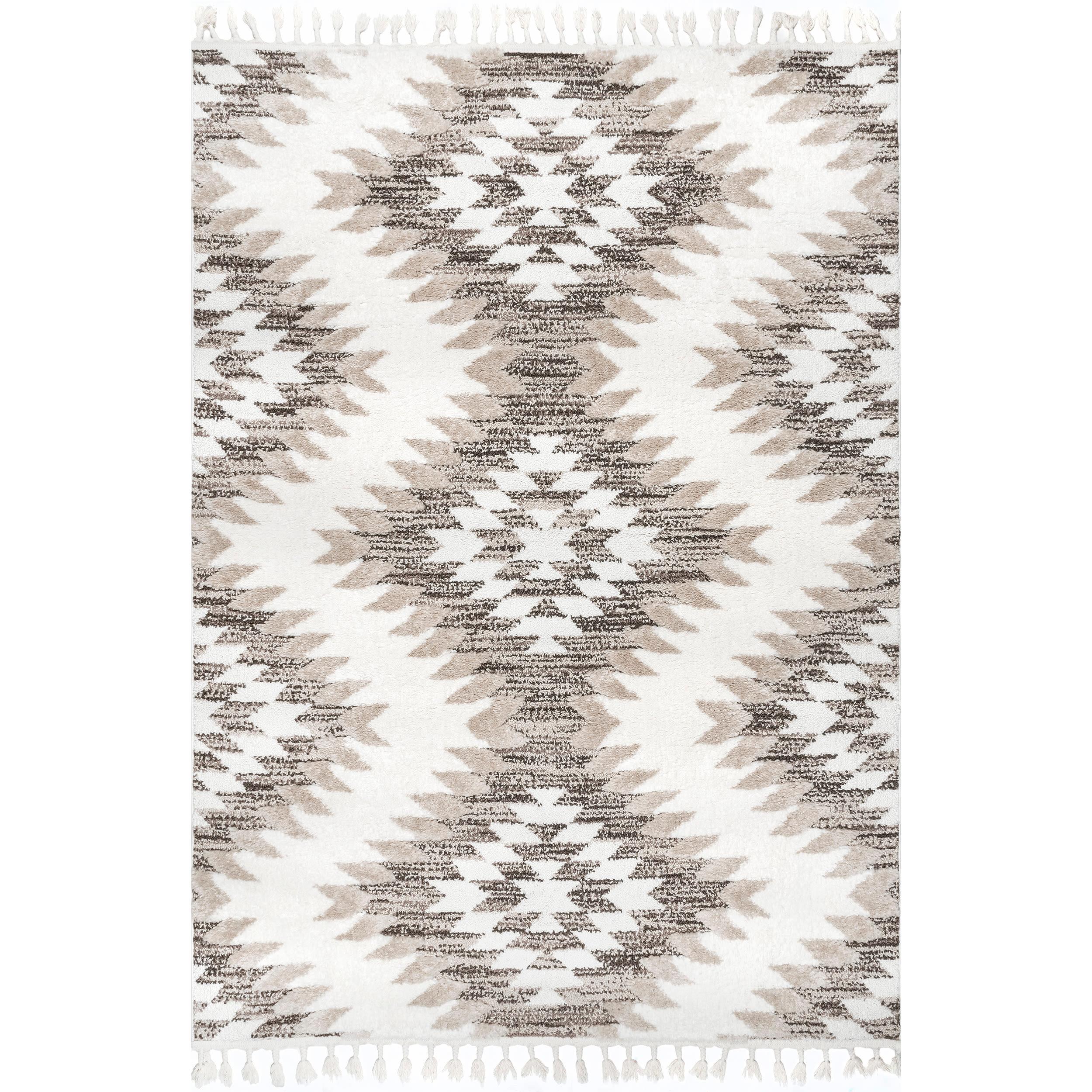 Nuloom Adelade Southwestern 4x6 Shag Indoor Area Rug for Living Room Bedroom Dining Room Nursery Kitchen, Beige/Ivory