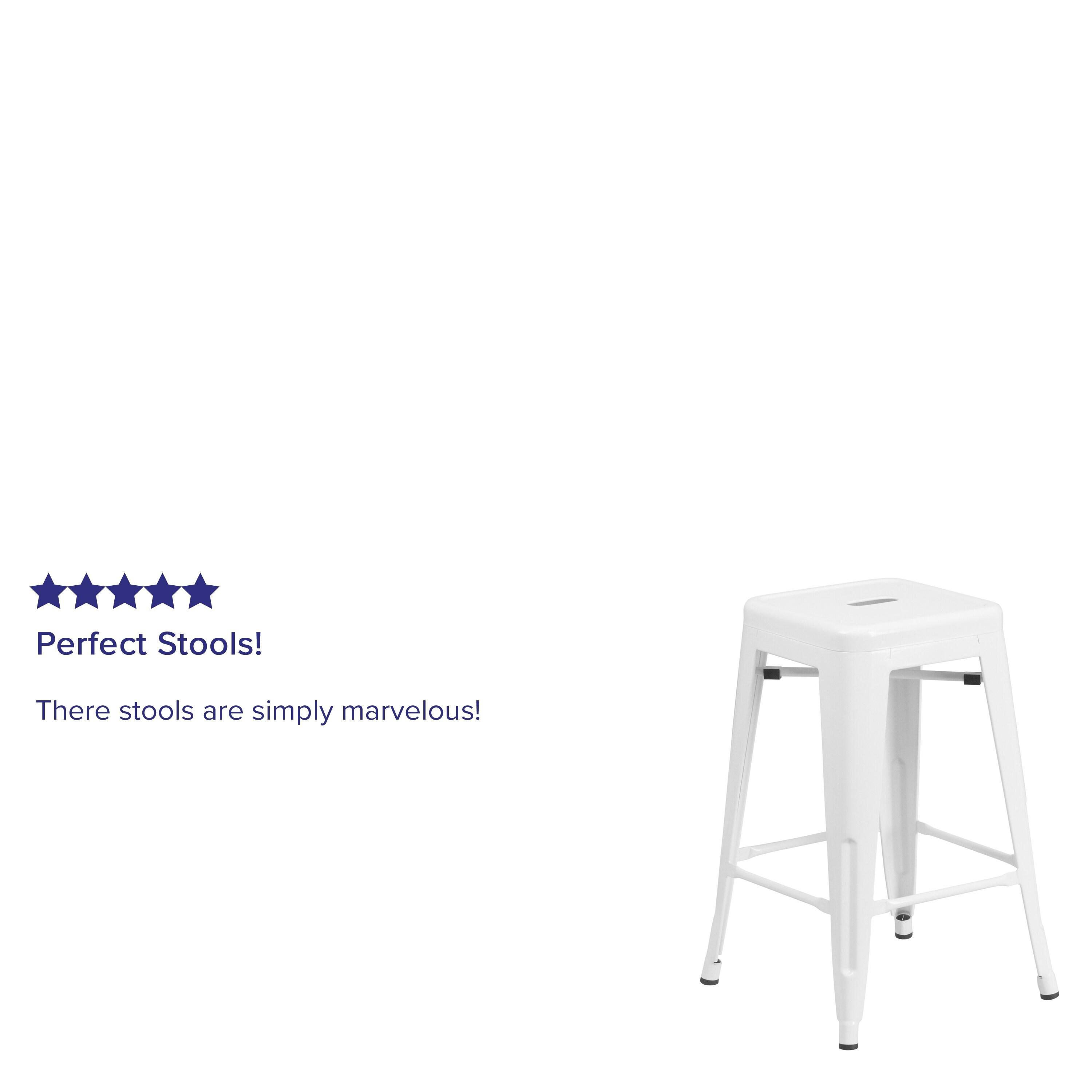 Flash Furniture Commercial Grade 24" High Backless White Metal Indoor-Outdoor Counter Height Stool with Square Seat