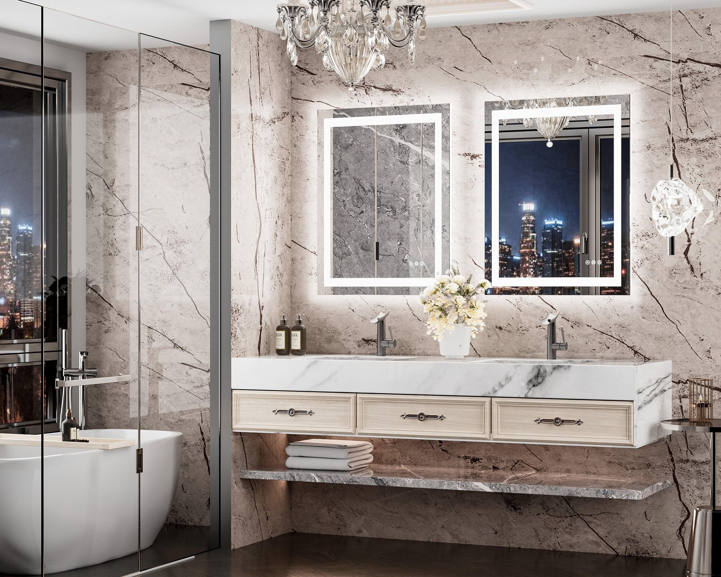 Keonjinn LED Bathroom Vanity Mirror, Front Light & Backlit, 3 Color Temperatures, Anti Fog, Double Lights Strips, 24"x32"