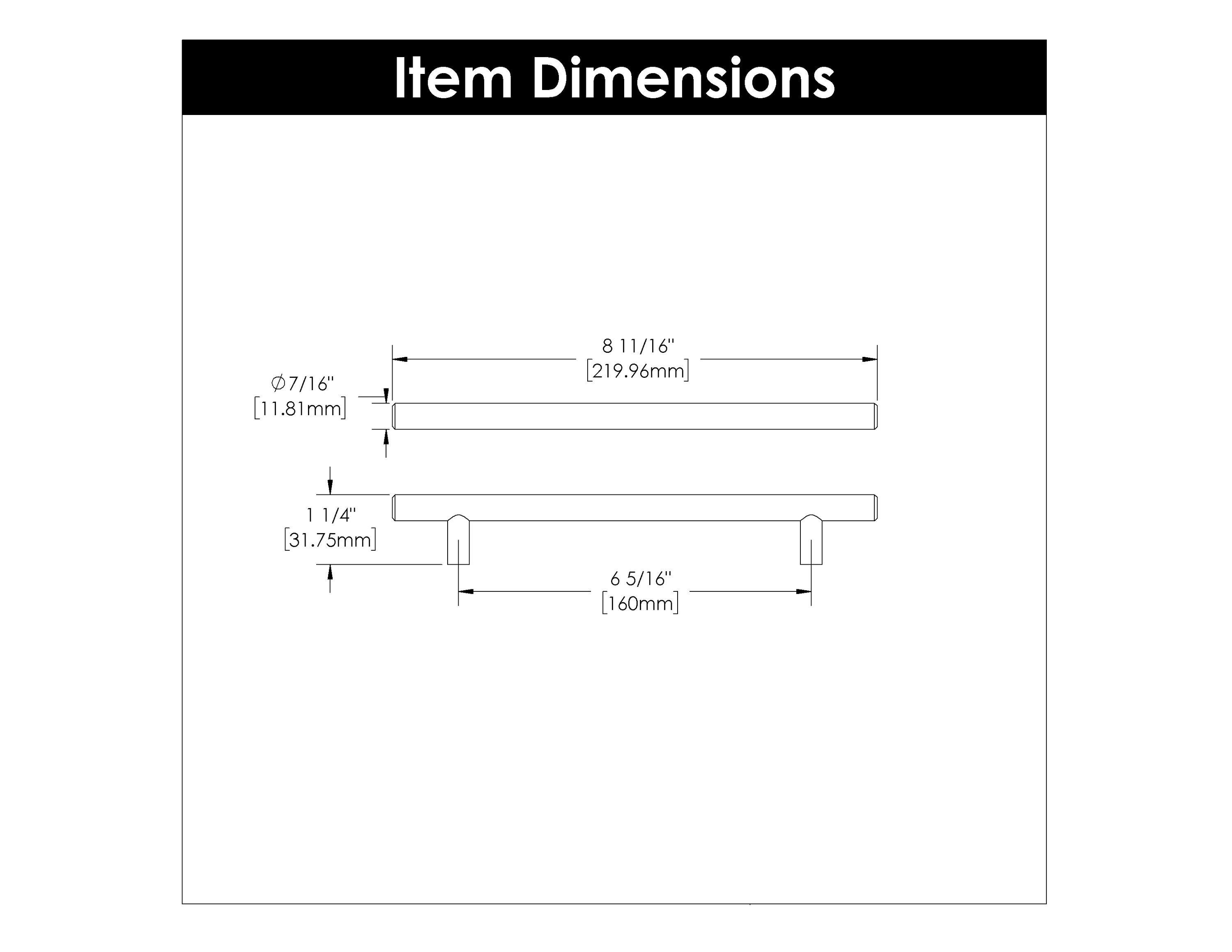 Bar Pull Kitchen Cabinet Handles, Solid Core Drawer Pulls for Cabinet Doors, 6-5/16" (160mm)