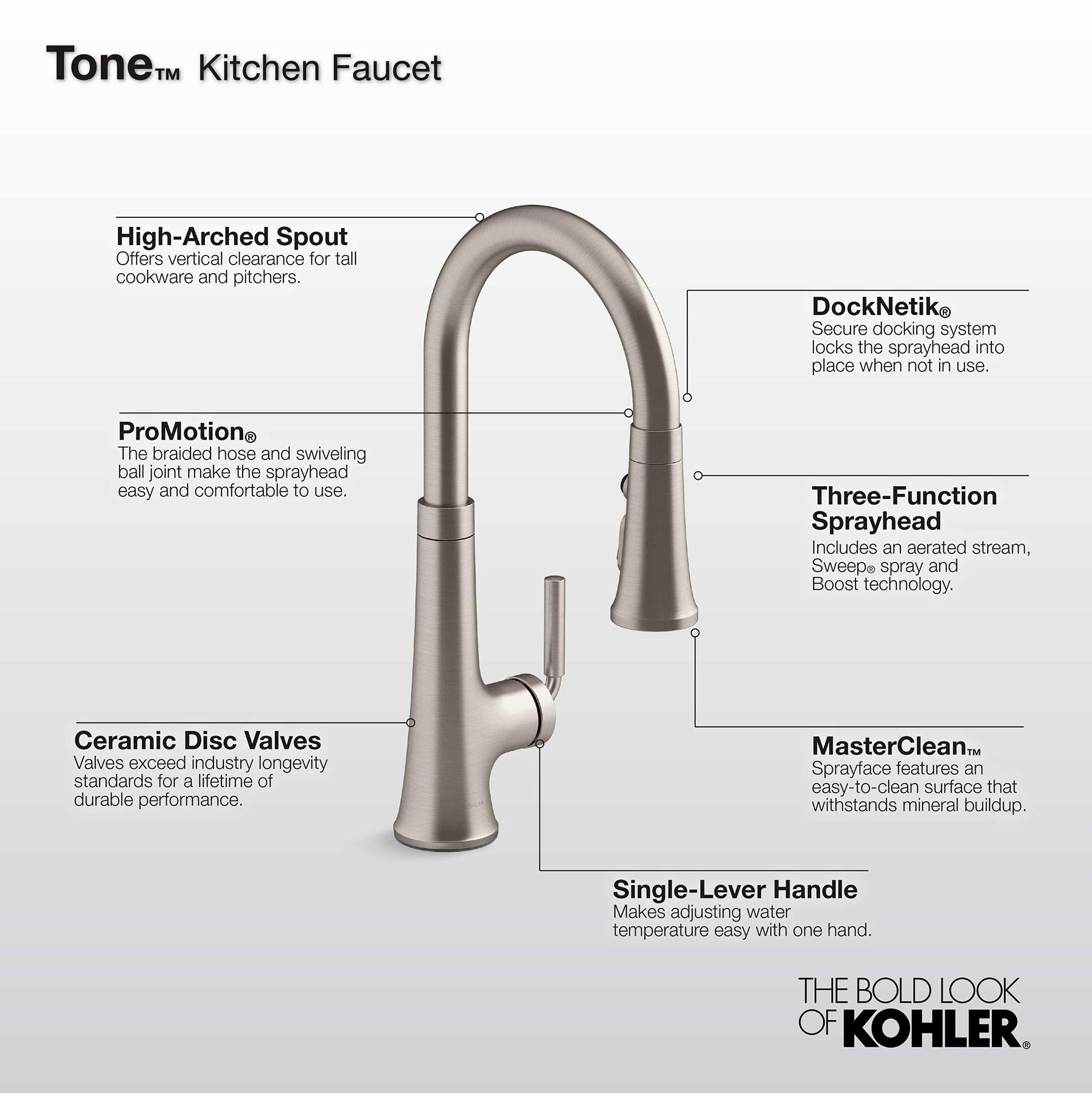 Tone Single Handle Pull Down Kitchen Sink Faucet with Three-Function Pull Down Sprayer