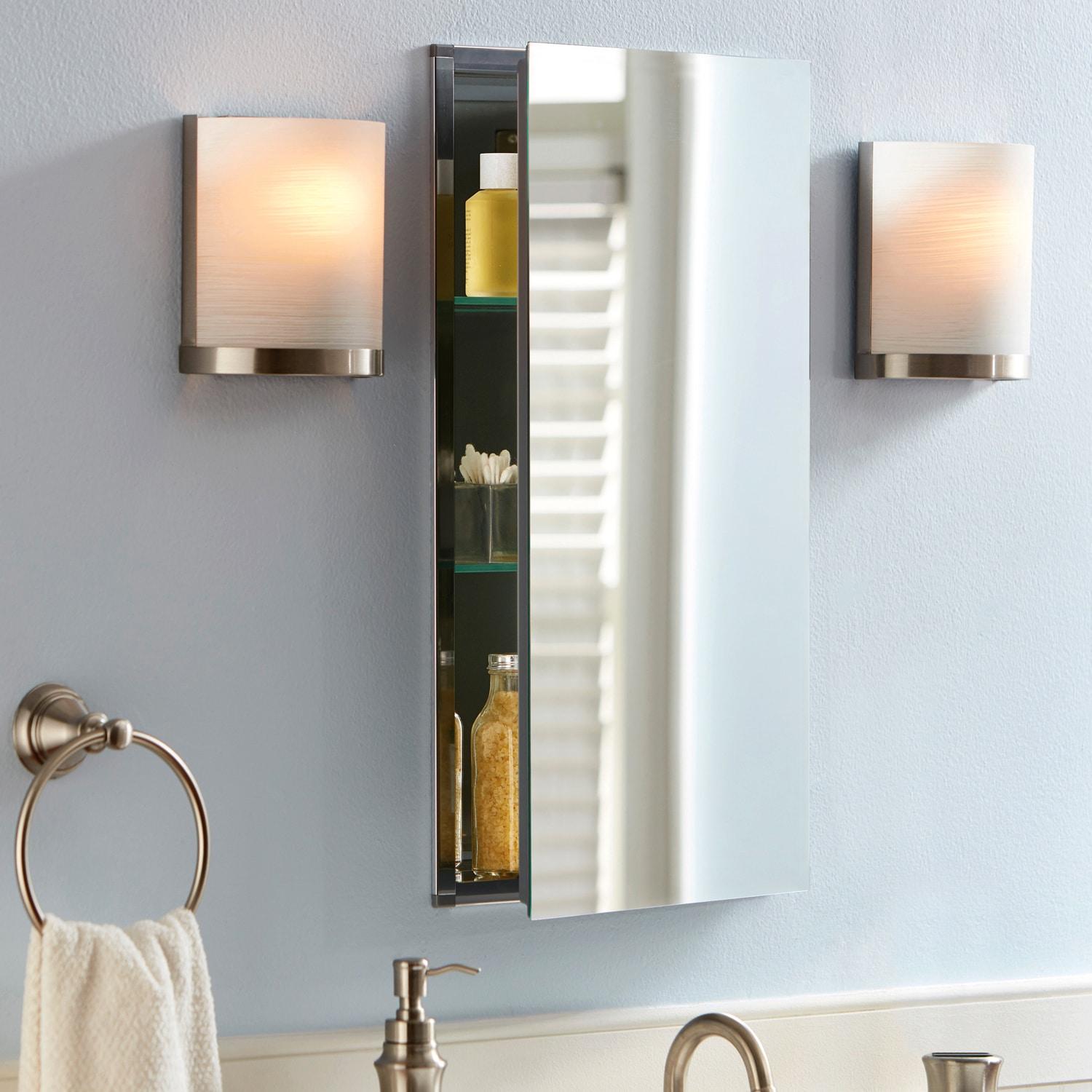 allen + roth 15-in x 26-in Fog Free Surface/Recessed Mount Silver Mirrored Square Soft Close Medicine Cabinet