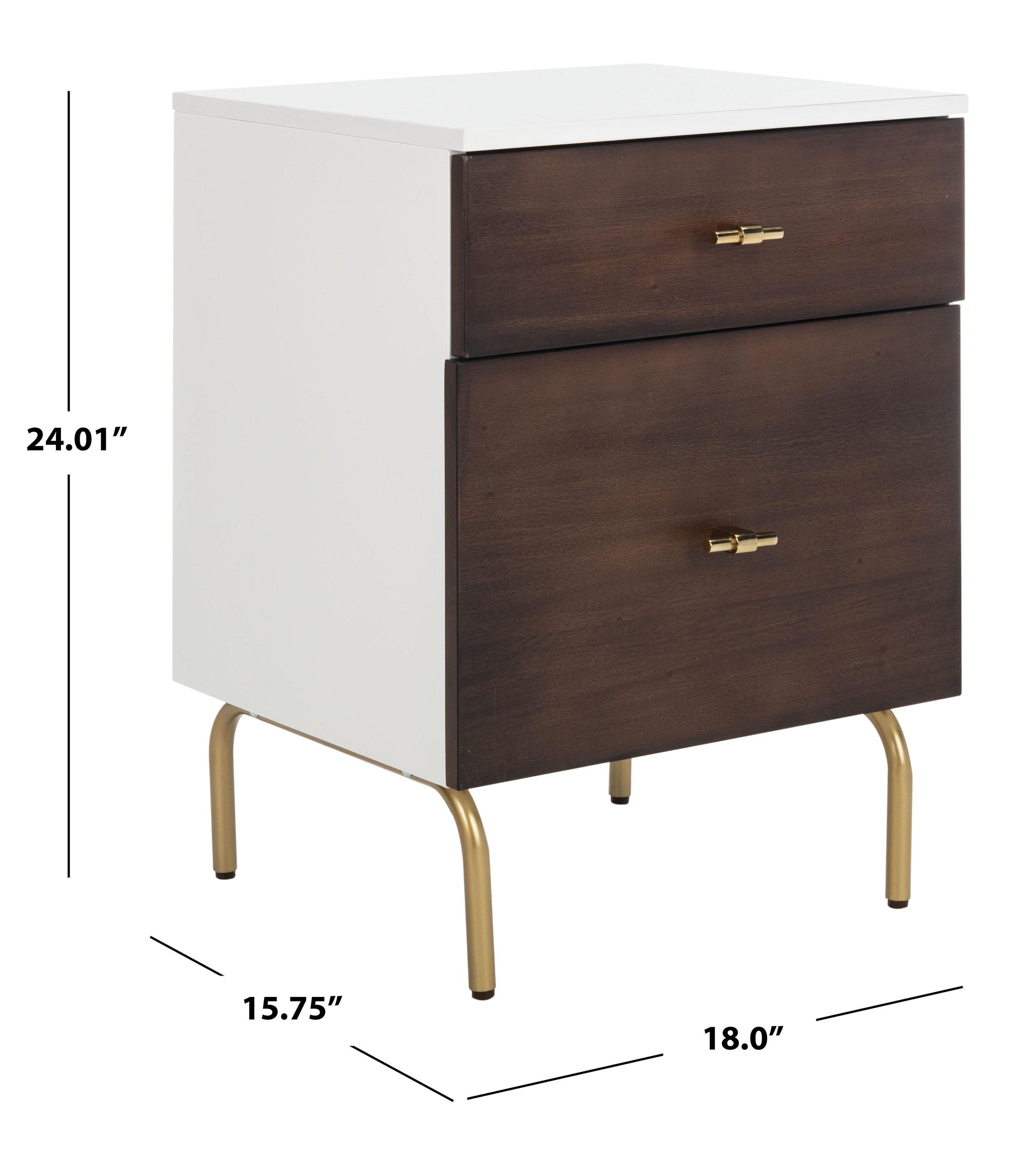 Genevieve 2 Drawer Nightstand - Walnut/White/Gold - Safavieh.