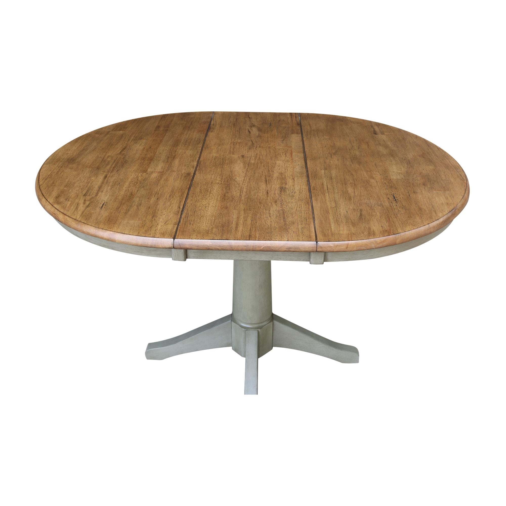 International Concepts 36" Round Top Pedestal Table With 12" Leaf - Dining Height - Distressed Hickory/Stone