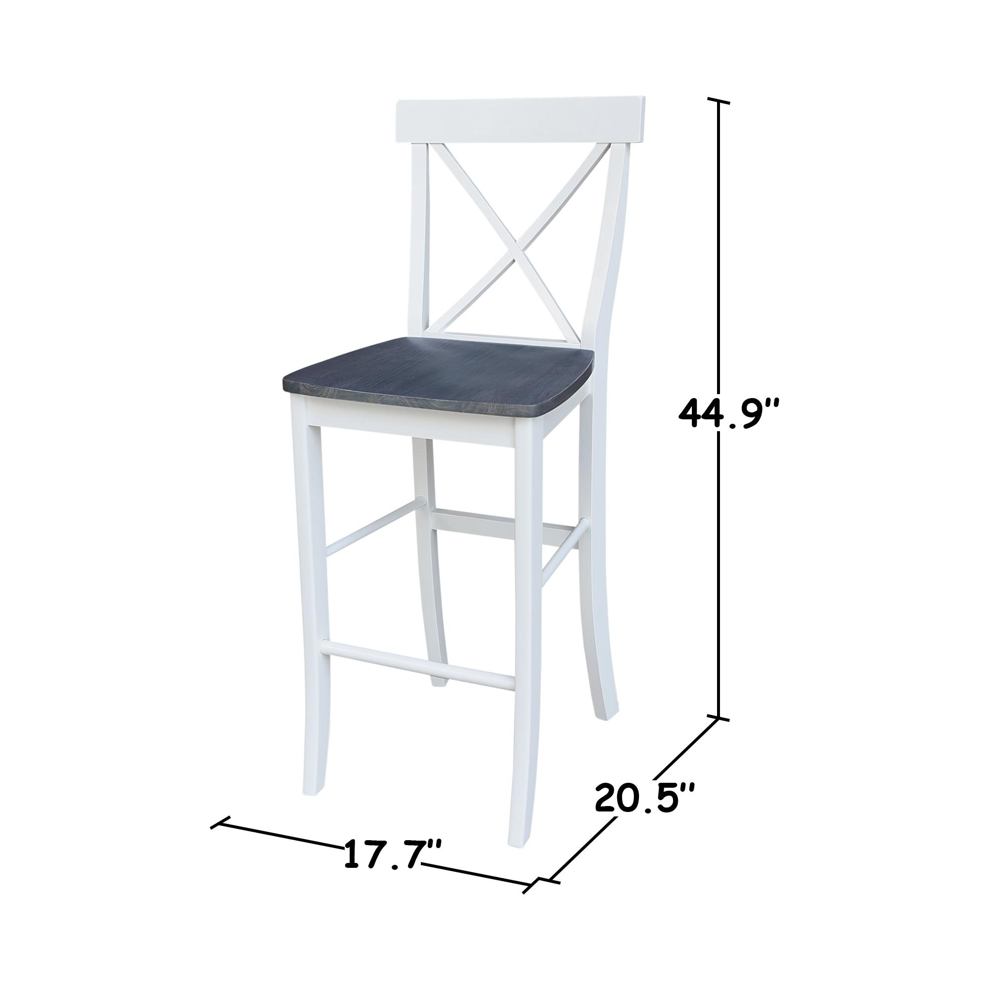 30" X Back Barstool White - International Concepts: Solid Wood, Traditional Design, Square Seat