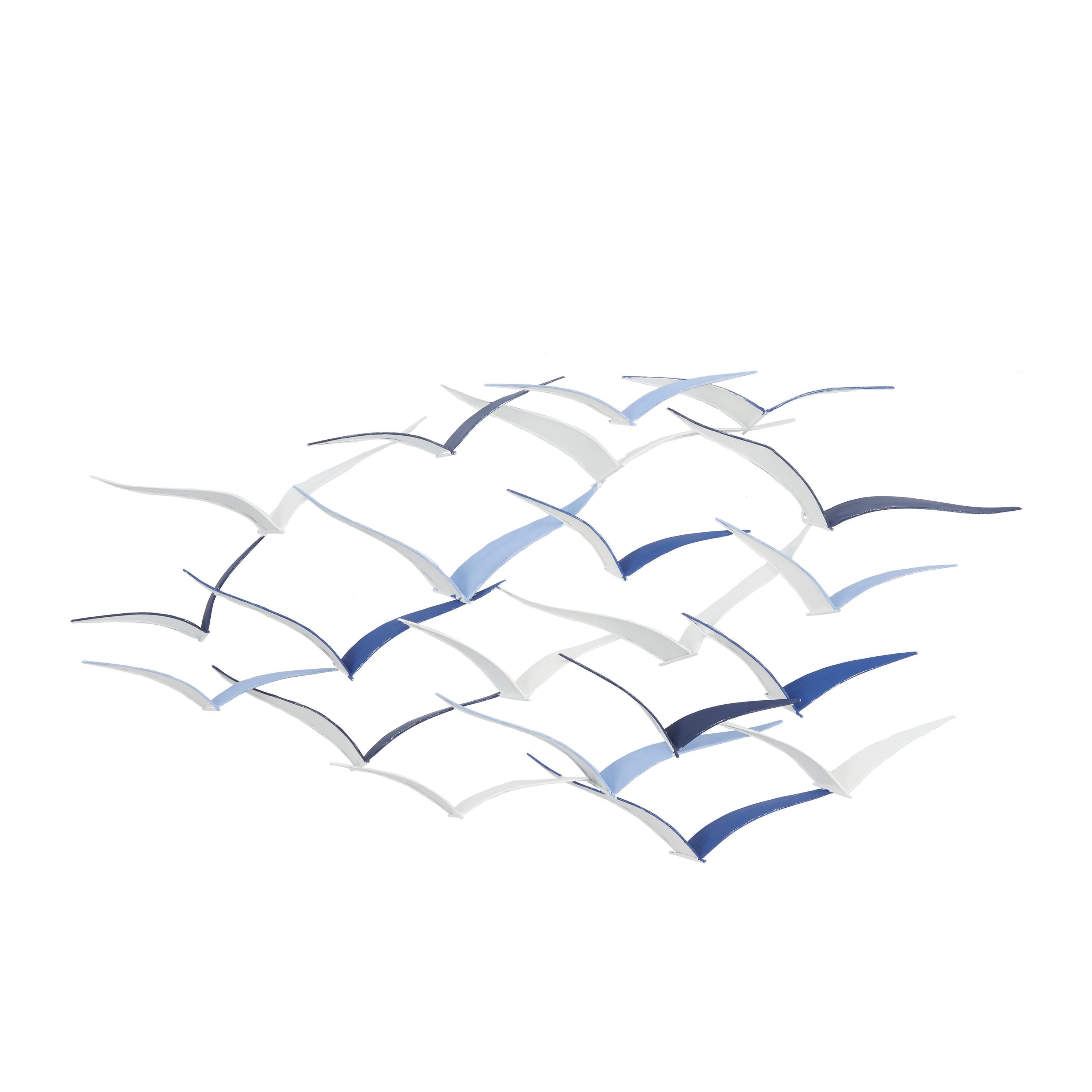 Metal Bird Flying Flock Wall Decor Blue - Olivia & May: Iron Nautical Art, Vertical Orientation, Spot Clean