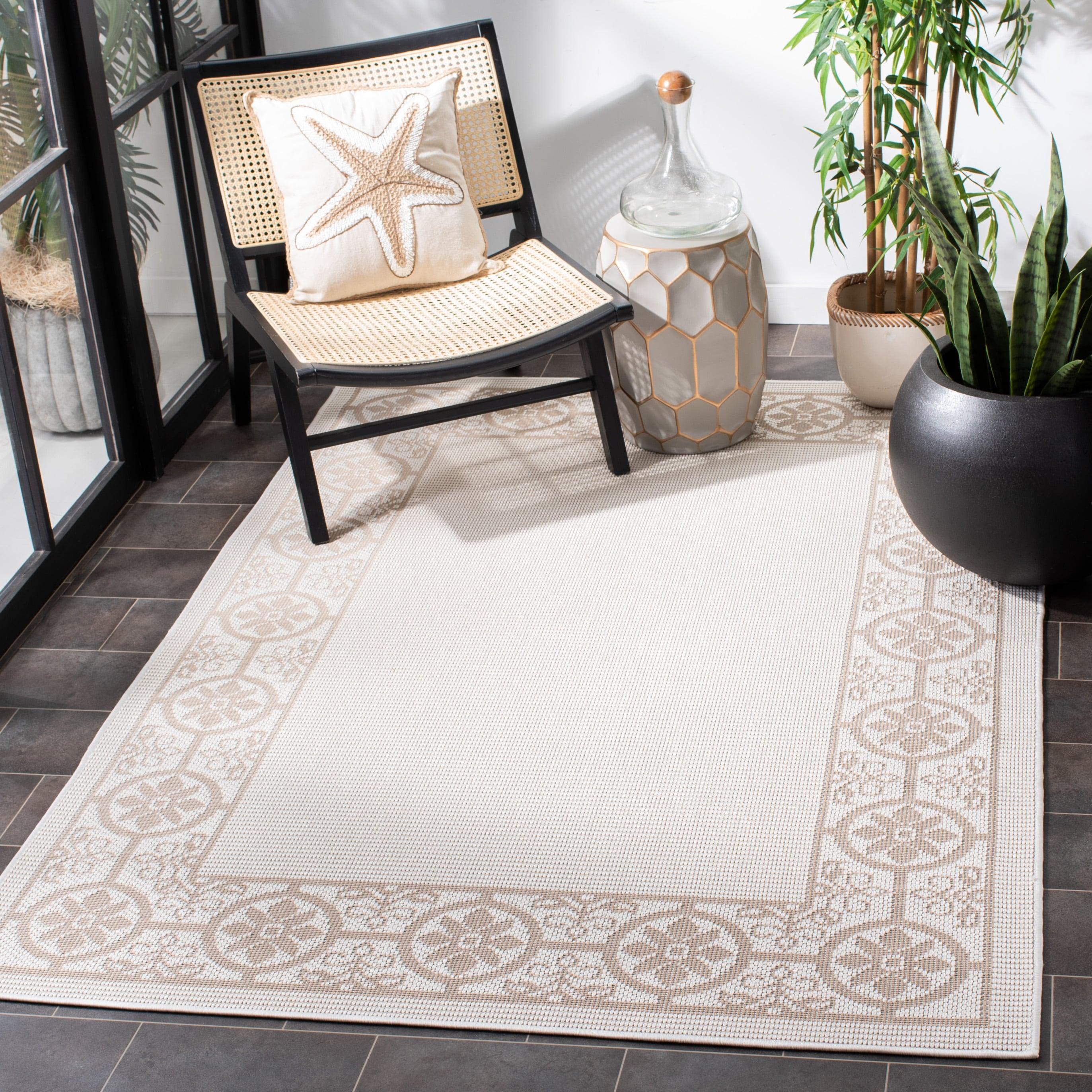 SAFAVIEH Bermuda Zoey Floral Bordered Indoor/Outdoor Area Rug Ivory/Beige, 9' x 12'