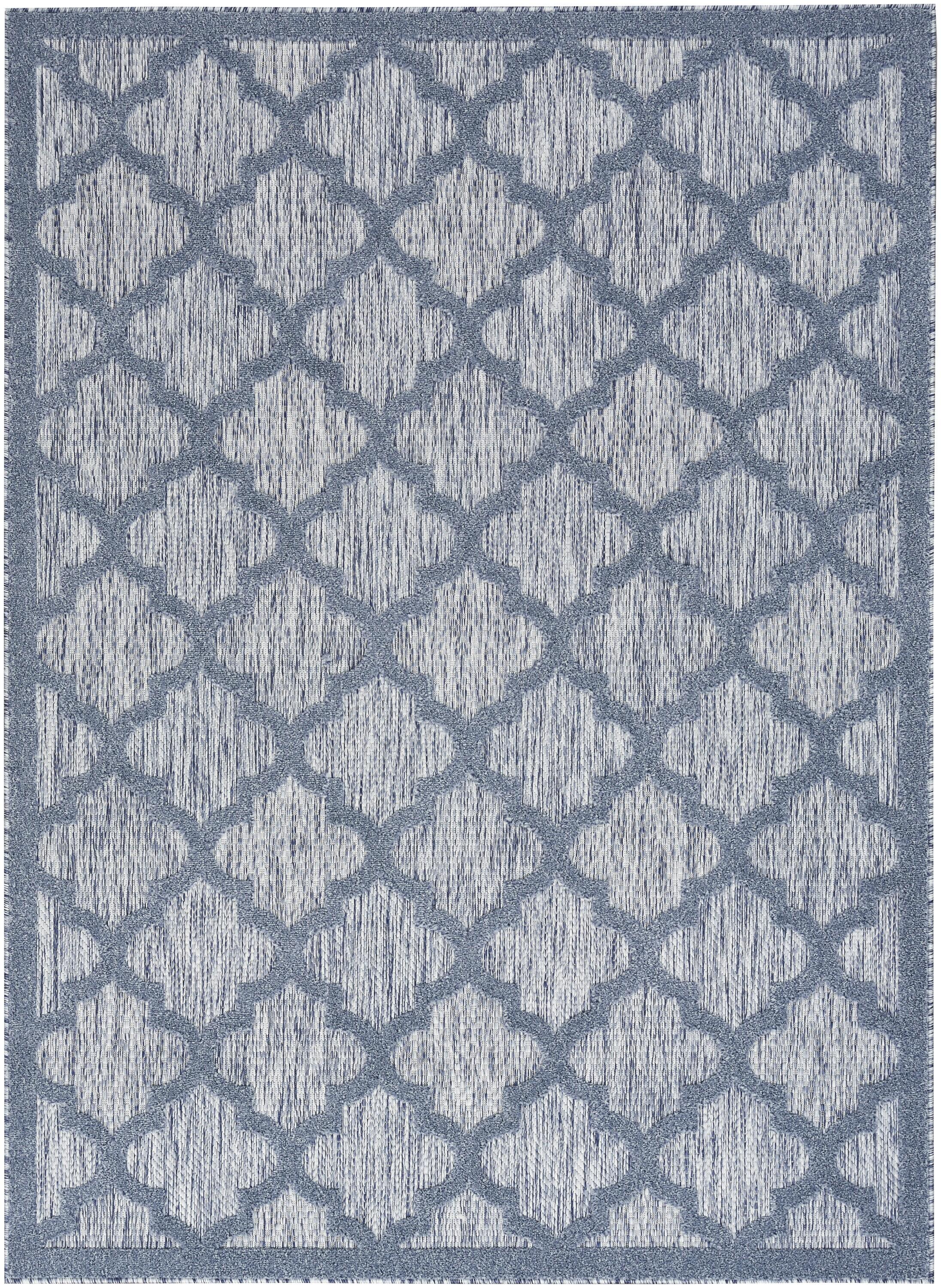 Nourison Easy Care Trellis Flatweave Indoor Outdoor Area Rug 4' x 6' Denim Blue