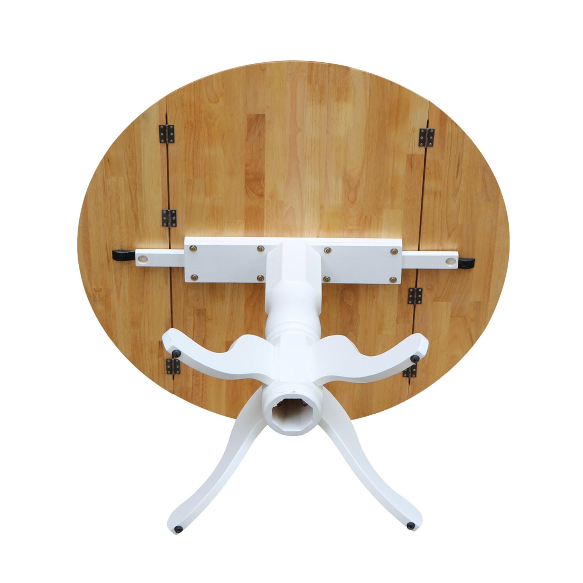 International Concepts 42" Mason Round Dual Drop Leaf Extendable Dining Table White/Natural : Seats 4, Oval Shape