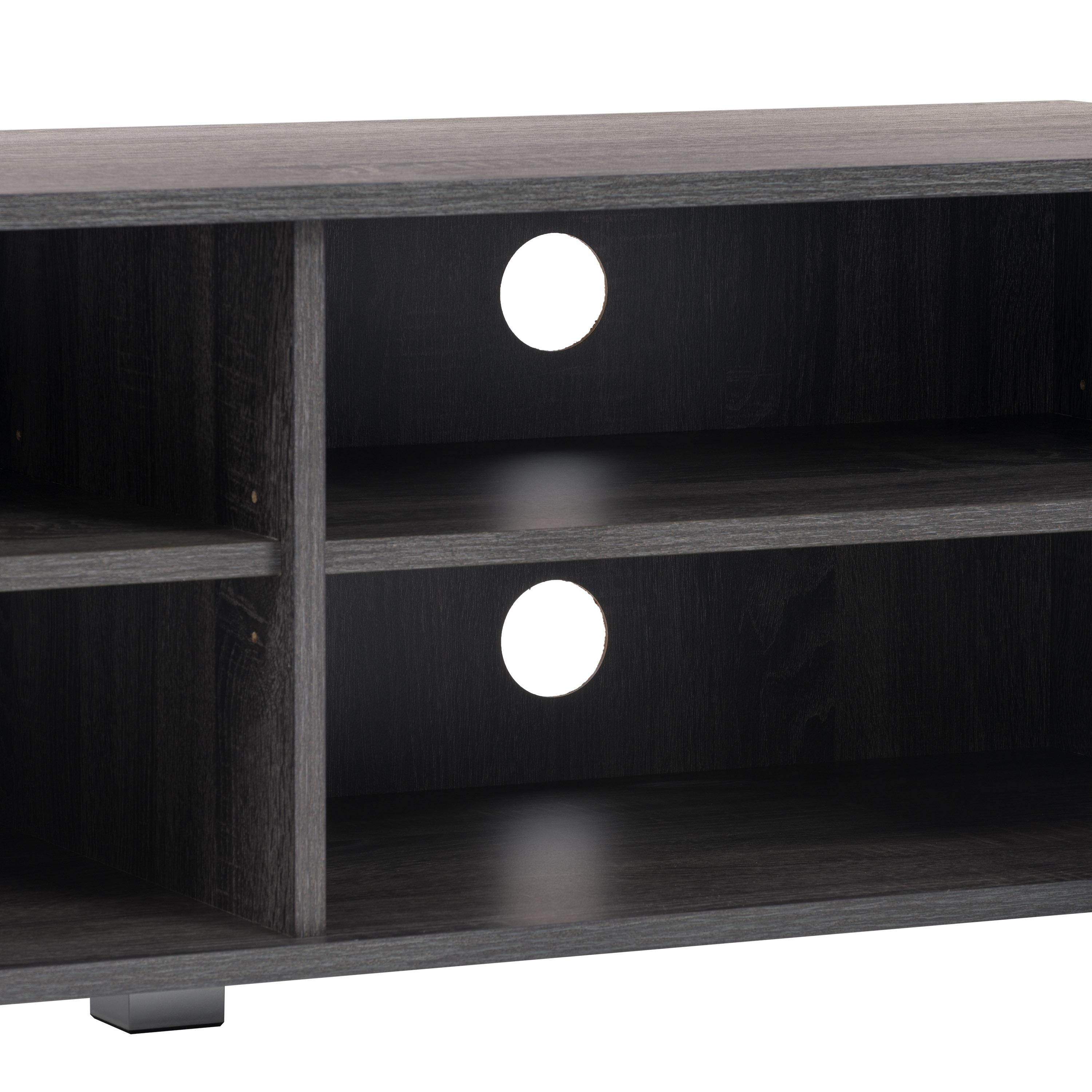 CorLiving Hollywood TV Stand for TVs up to 85" with Doors Wood Grain Dark Gray: Modern Media Console, Adjustable Shelves