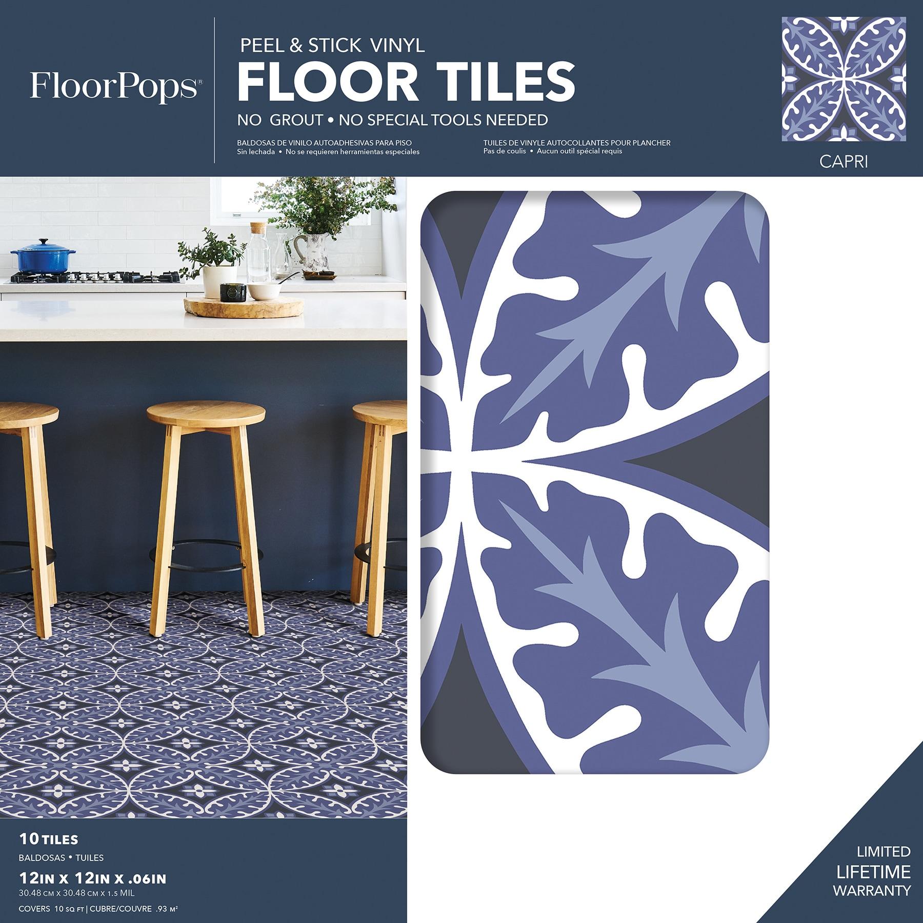 4'x5' FloorPops Set of 20 Capri Peel & Stick Floor Tiles Violet/White/Gray - Brewster: Mosaic Vinyl Flooring, Stain-Resistant