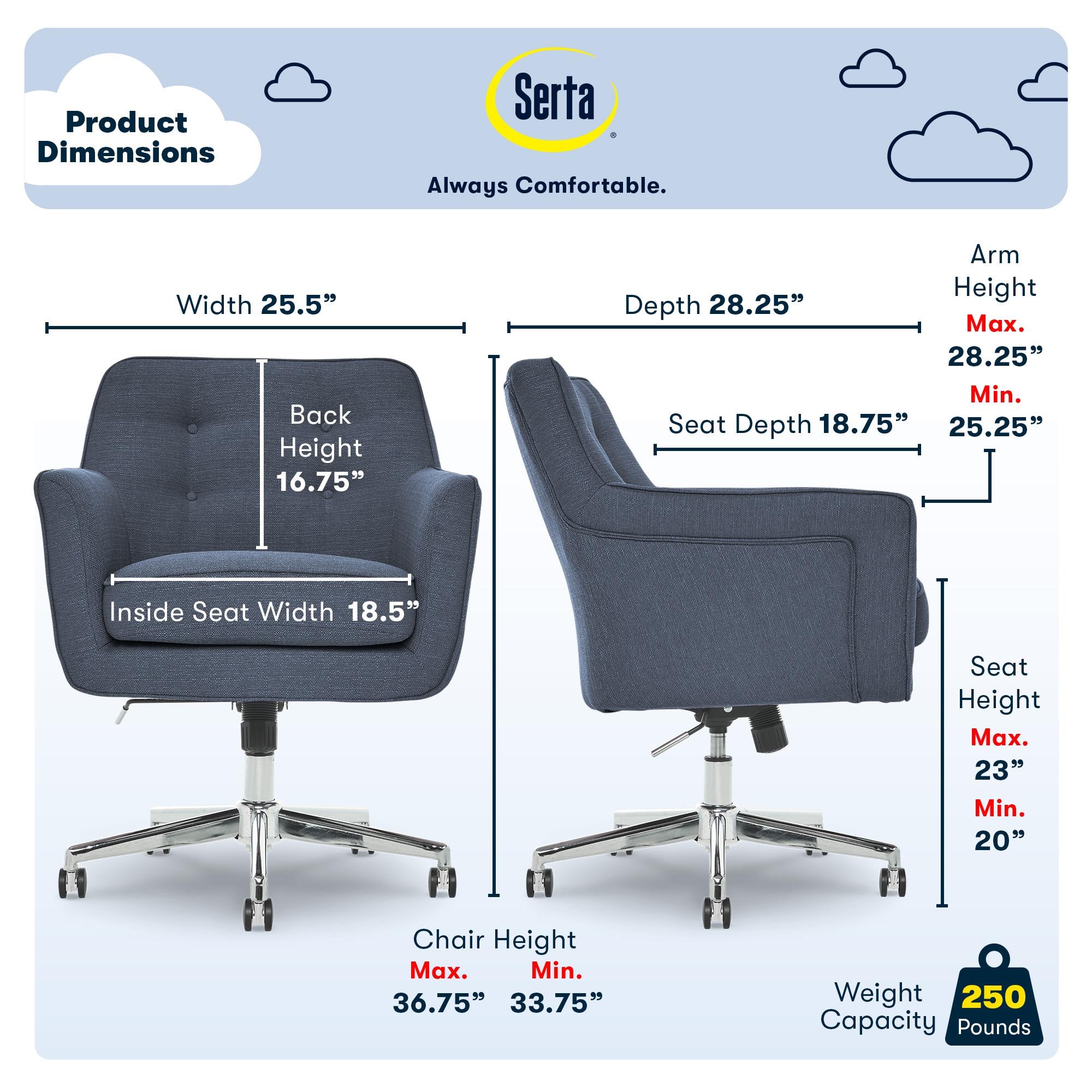 Style Ashland Home Office Chair Sanctuary Blue - Serta: Mid-Century, Adjustable, Twill Fabric