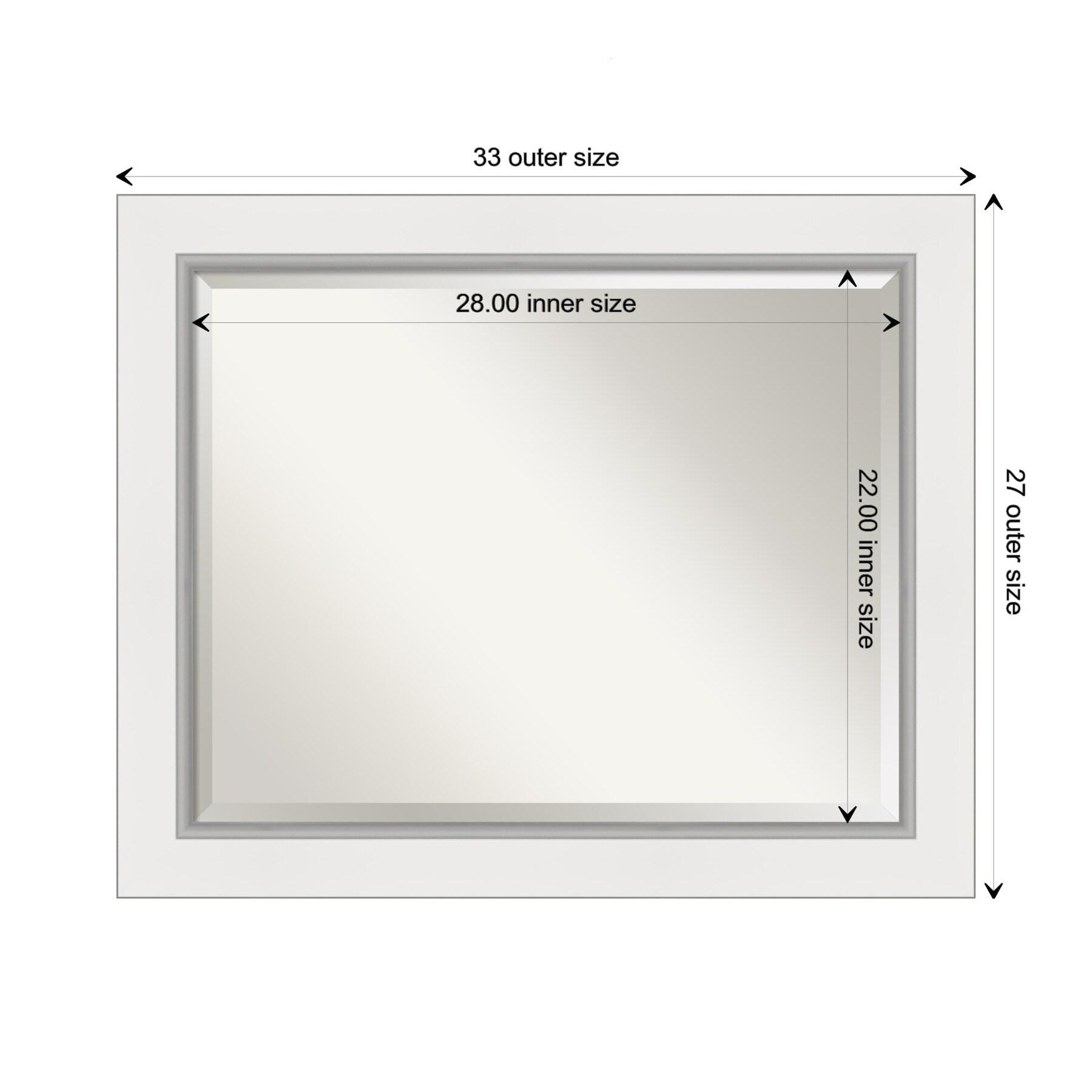Amanti Art 33" x 27" Eva White Silver Framed Bathroom Vanity Wall Mirror: Modern Rectangular, Wall-Mounted, Beveled Glass