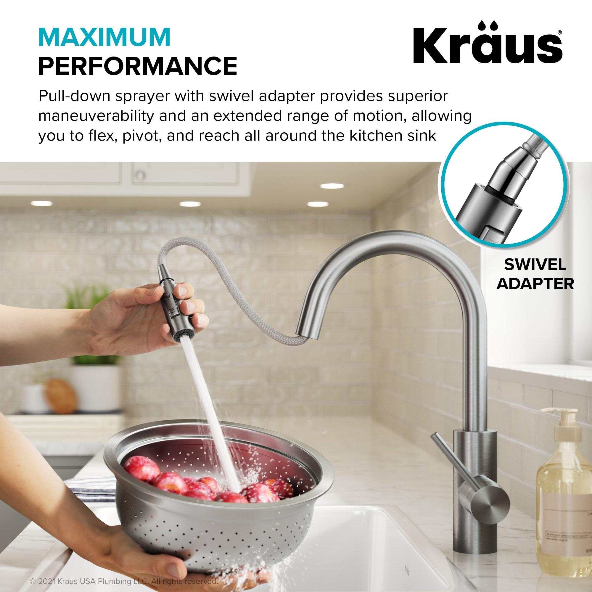 KRAUS Oletto Single Handle Pull Down Kitchen Faucet with QuickDock Top Mount Installation Assembly